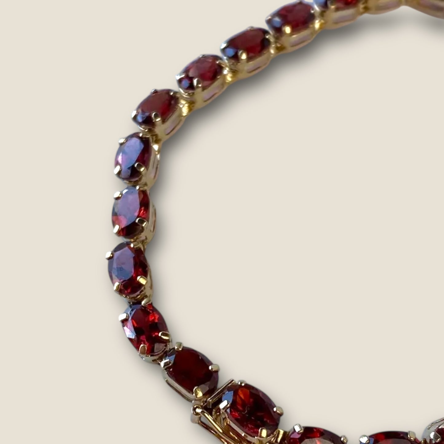 Vintage Solid 14k Yellow Gold Garnet Link Bracelet – 7 Inch Fine Estate Jewelry