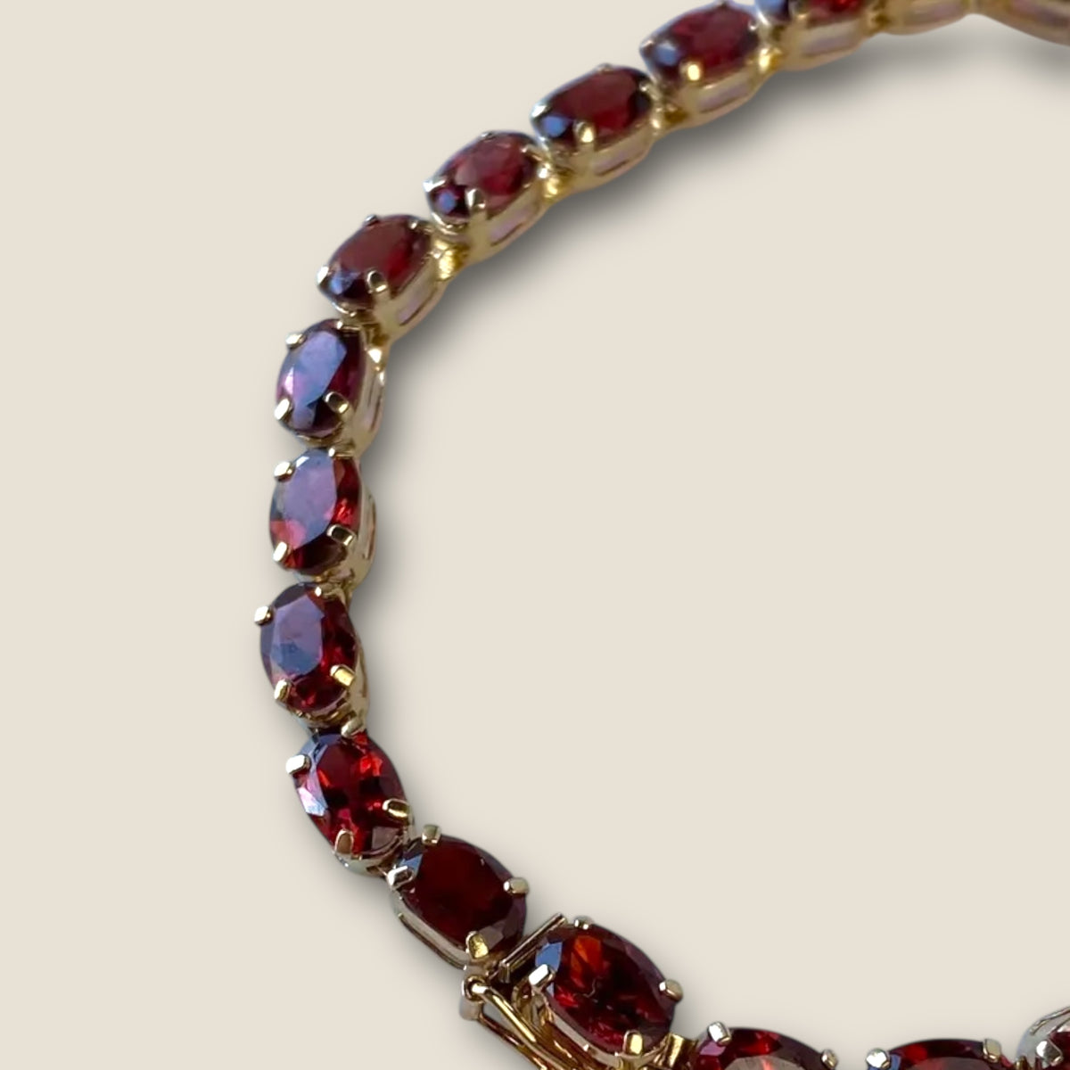 Vintage Solid 14k Yellow Gold Garnet Line Bracelet – Fine Estate Jewelry, 7 Inch | Private Collection