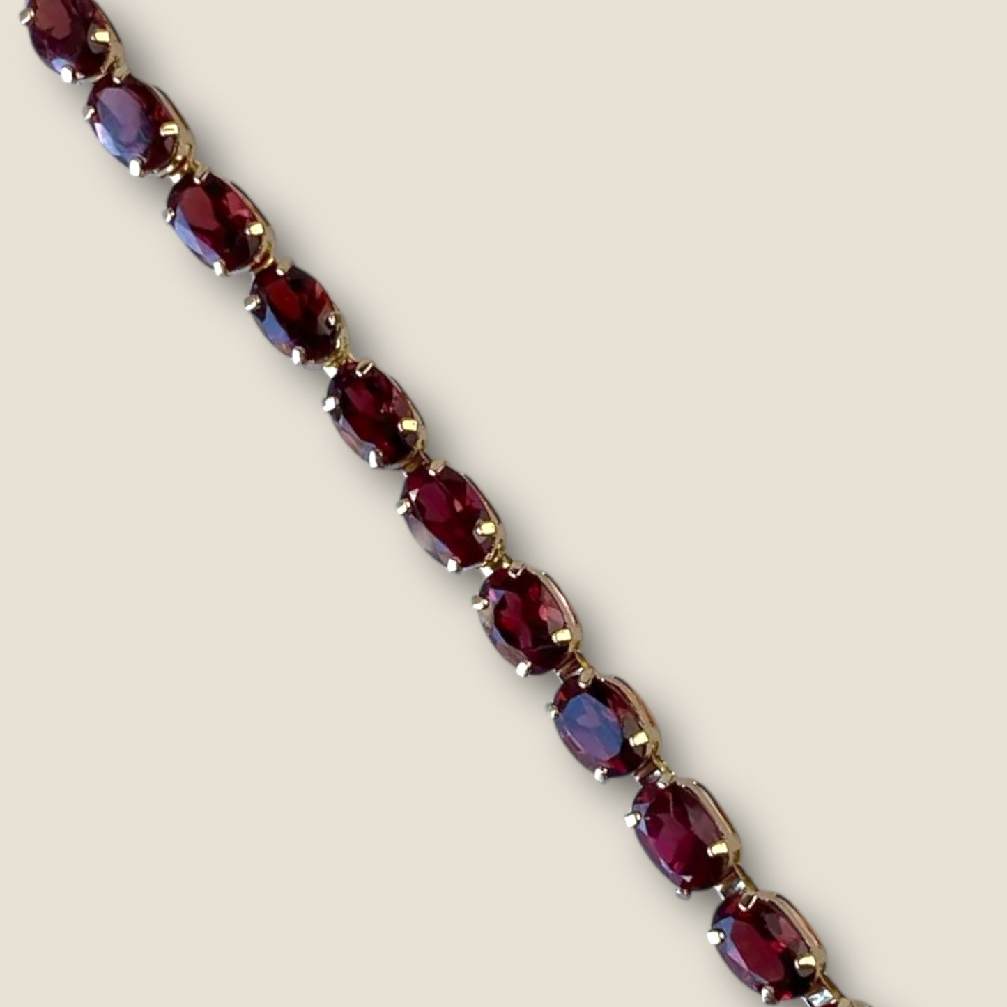 Vintage Solid 14k Yellow Gold Garnet Link Bracelet – 7 Inch Fine Estate Jewelry