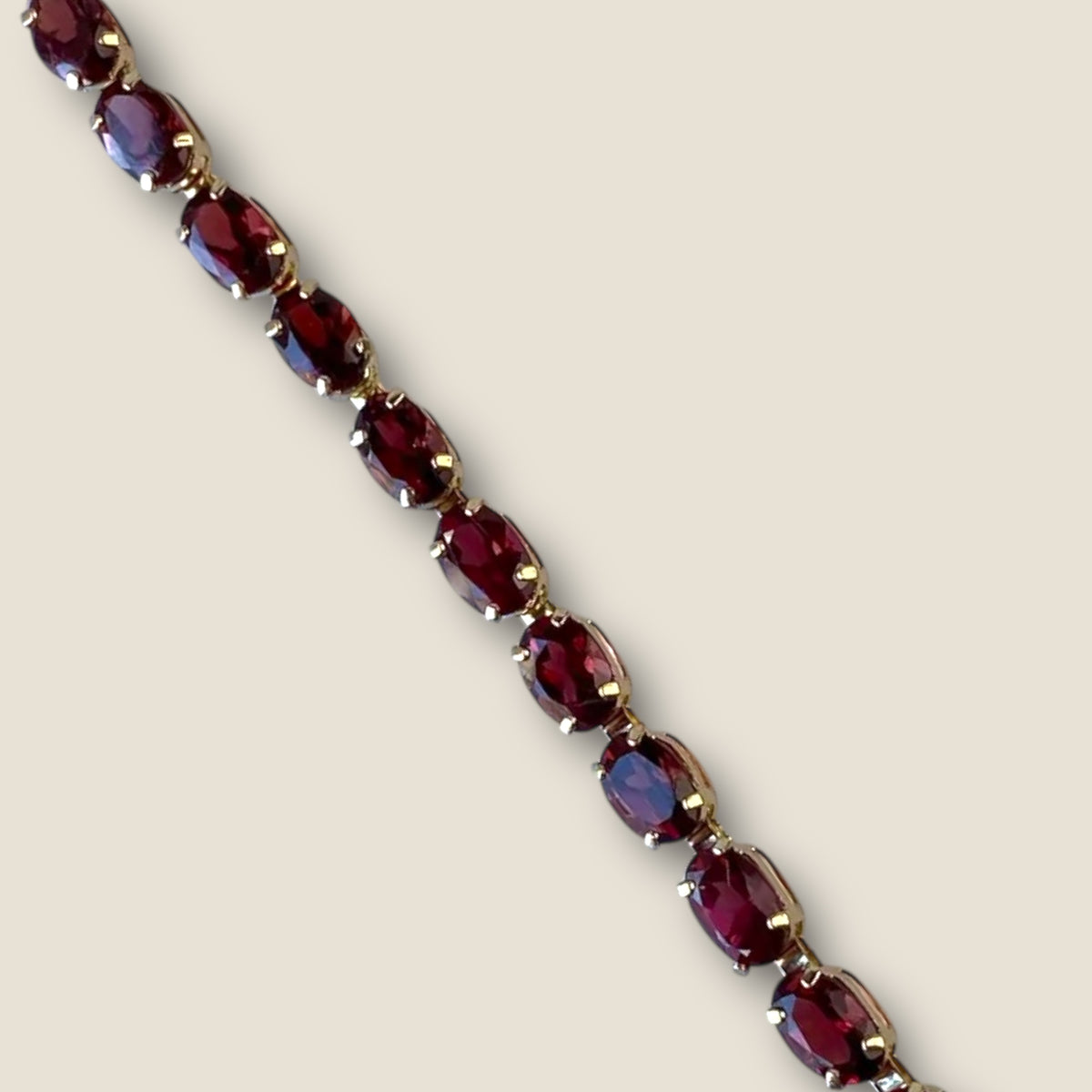 Vintage Solid 14k Yellow Gold Garnet Line Bracelet – Fine Estate Jewelry, 7 Inch | Private Collection