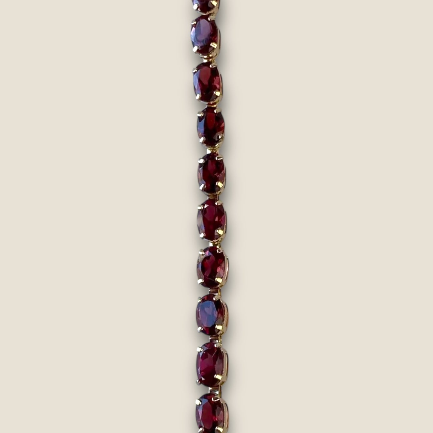 Vintage Solid 14k Yellow Gold Garnet Link Bracelet – 7 Inch Fine Estate Jewelry