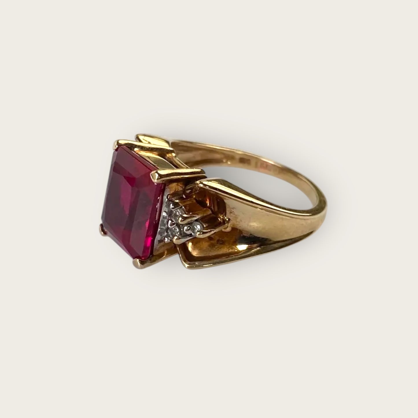 Vintage 10k Yellow Gold Ruby and Diamond Ring – Estate Fine Jewelry, Size 5.75