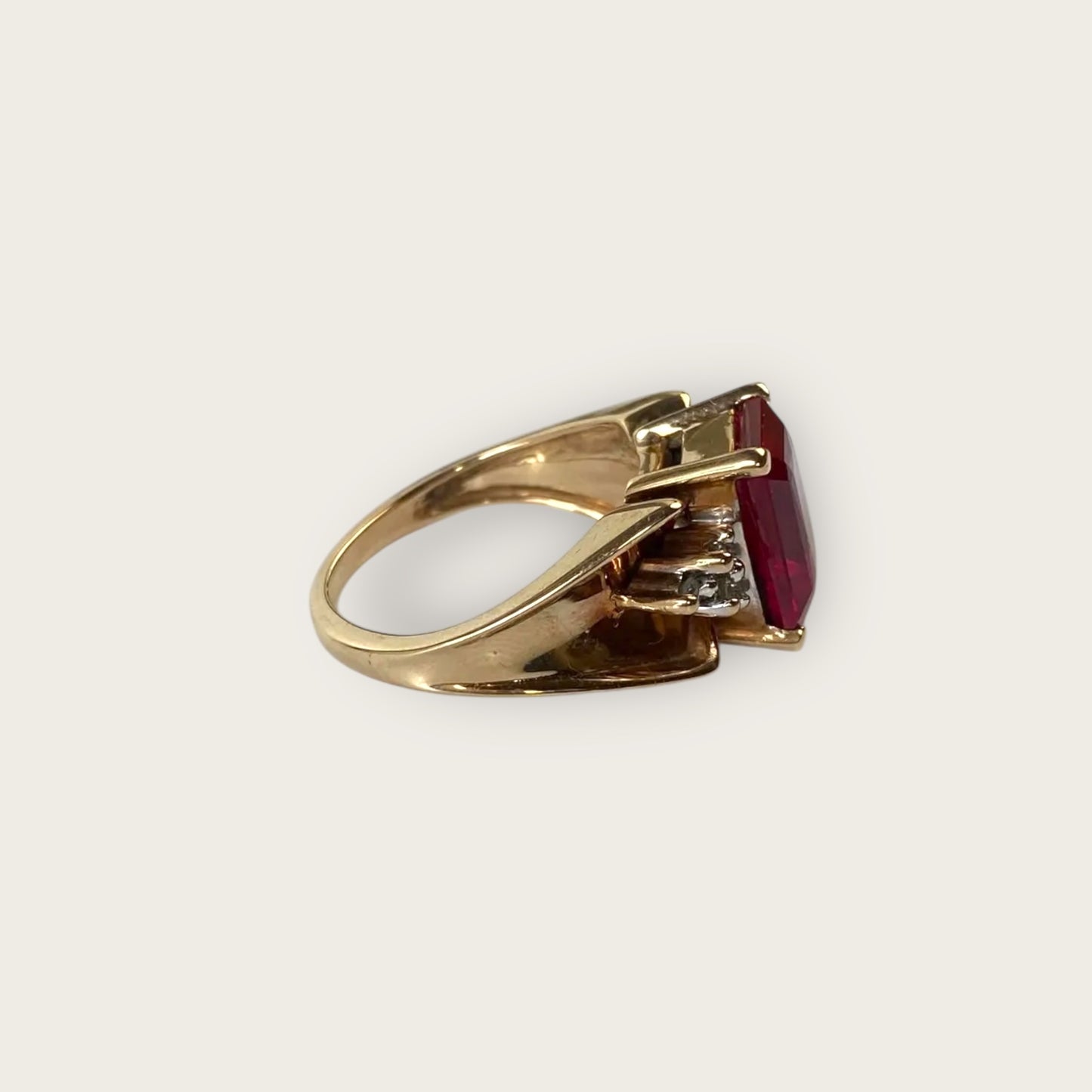 Vintage 10k Yellow Gold Ruby and Diamond Ring – Estate Fine Jewelry, Size 5.75