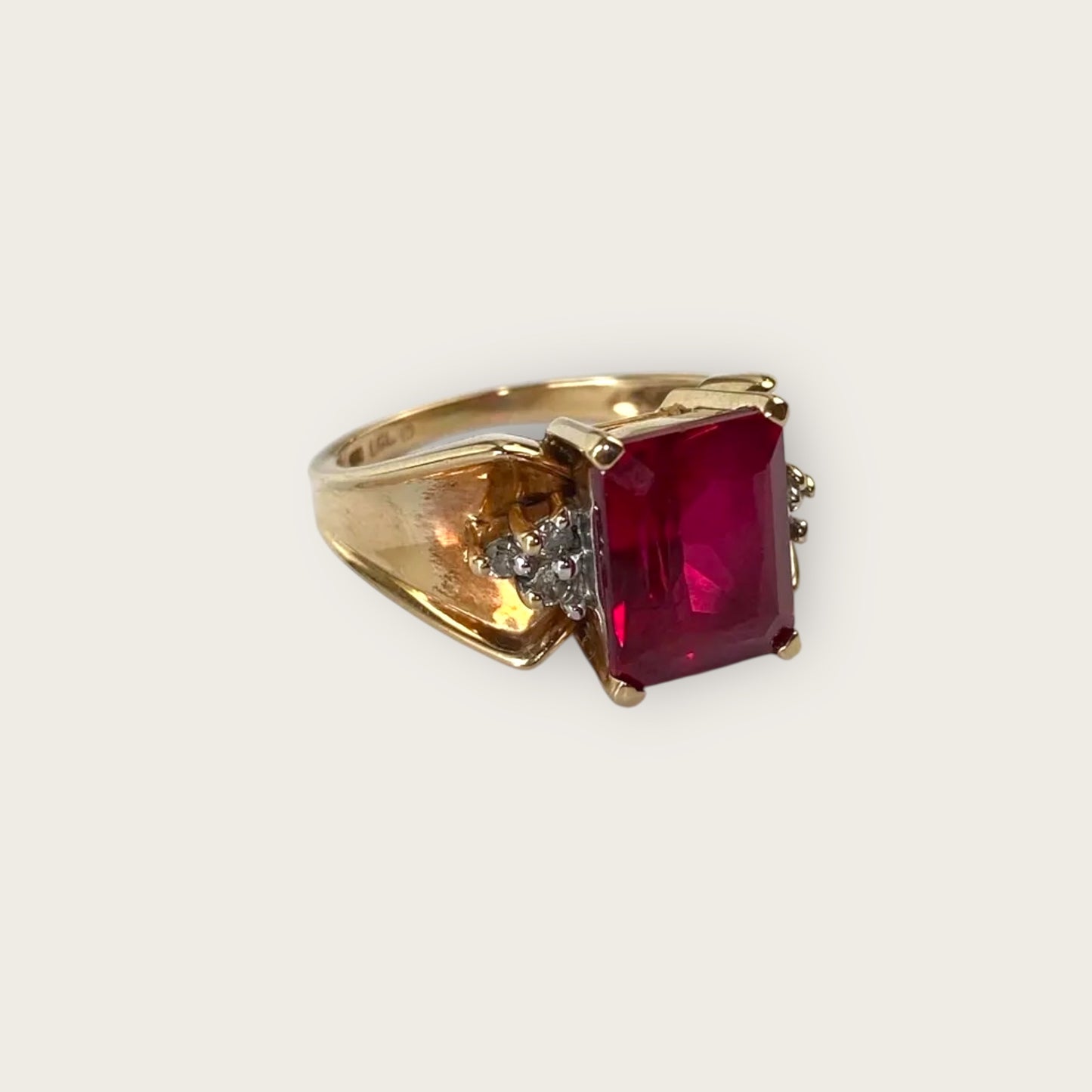 Vintage 10k Yellow Gold Ruby and Diamond Ring – Estate Fine Jewelry, Size 5.75
