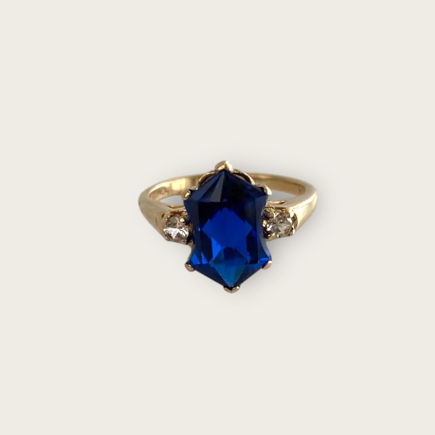Vintage 10k Yellow Gold Blue Spinel and Quartz Ring – Size 5.75 Fine Estate Jewelry