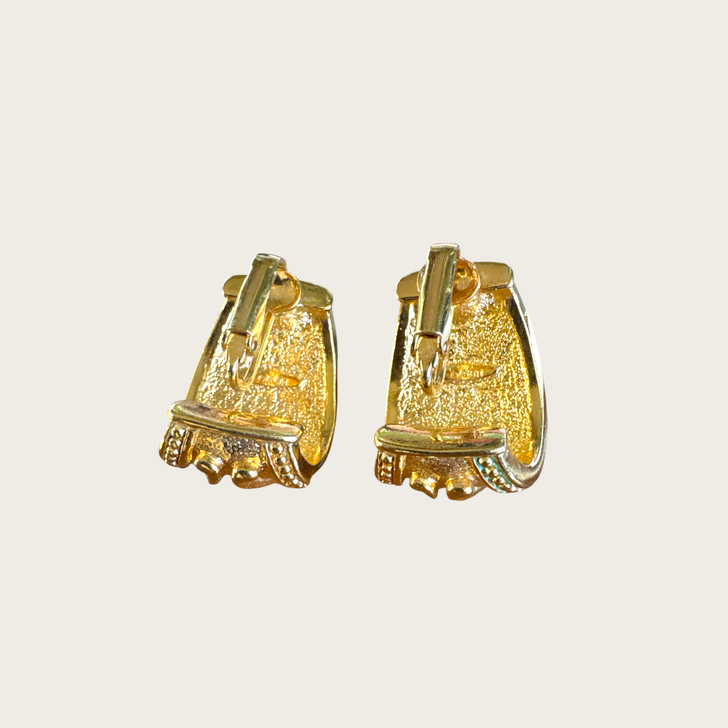 Vintage Signed Avon Chunky Gold-Tone Clip-On Earrings with Navy Lucite Cabochons