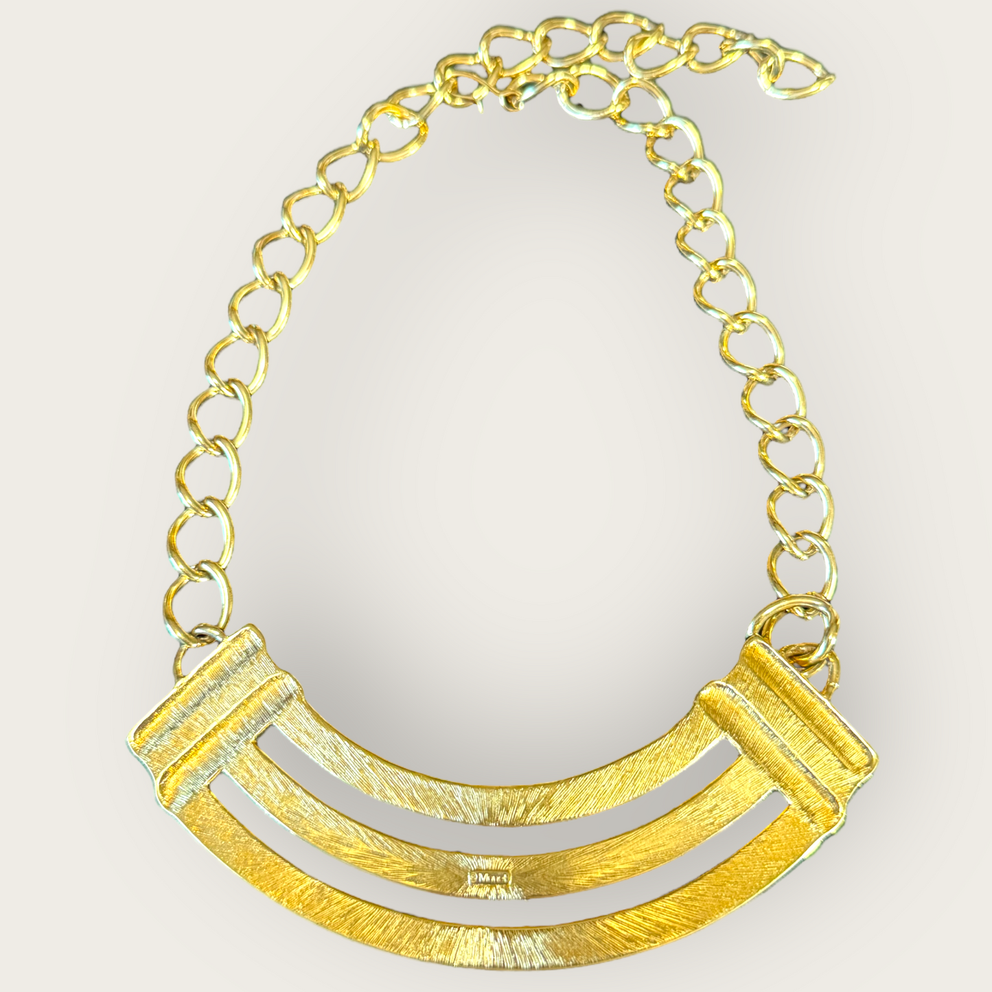 Signed Monet Navy Enamel and Gold-Tone Statement Collar Necklace, Adjustable to 20 Inches