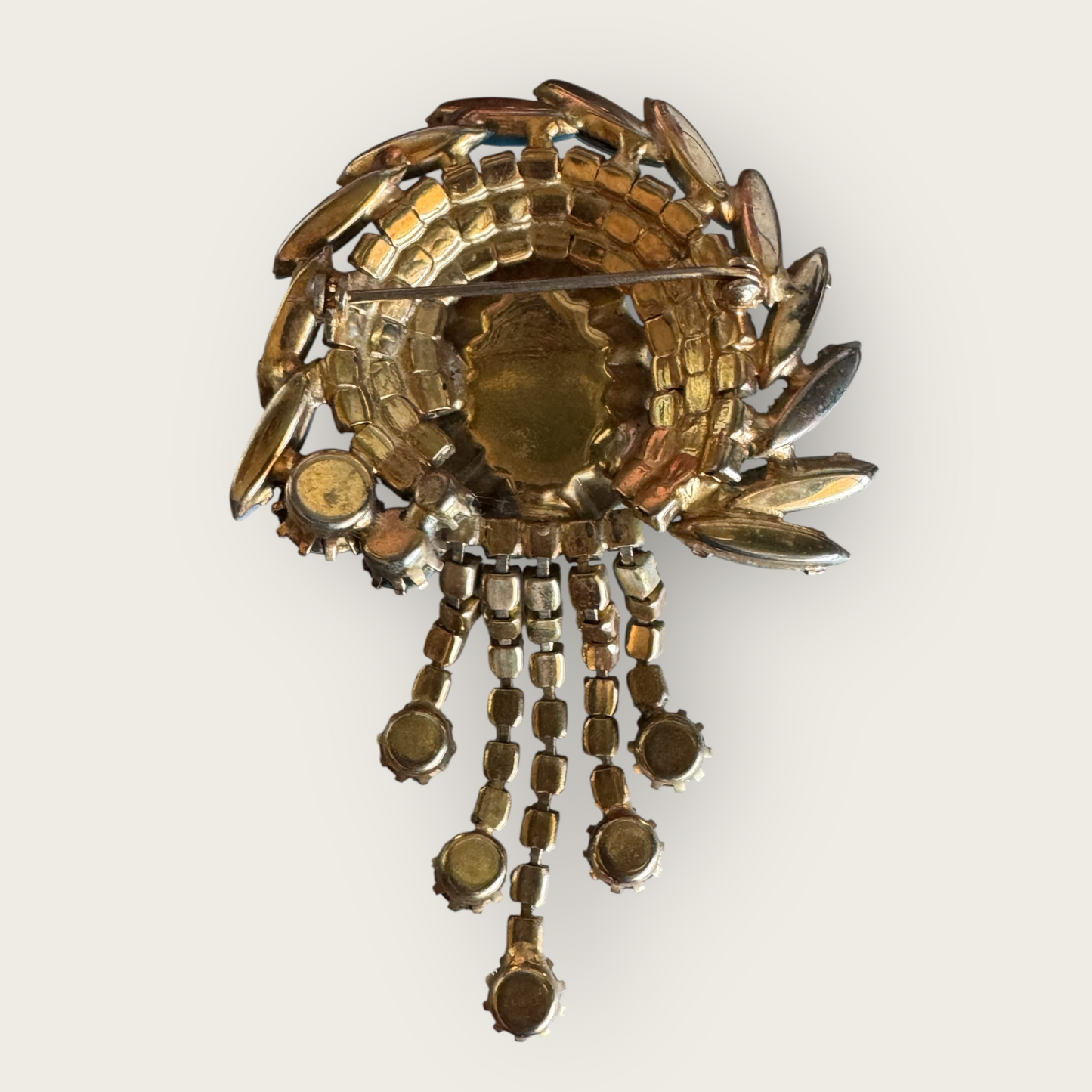 Vintage 1960s Turquoise Mosaic Glass Waterfall Brooch – Juliana Style Rhinestone Statement Pin