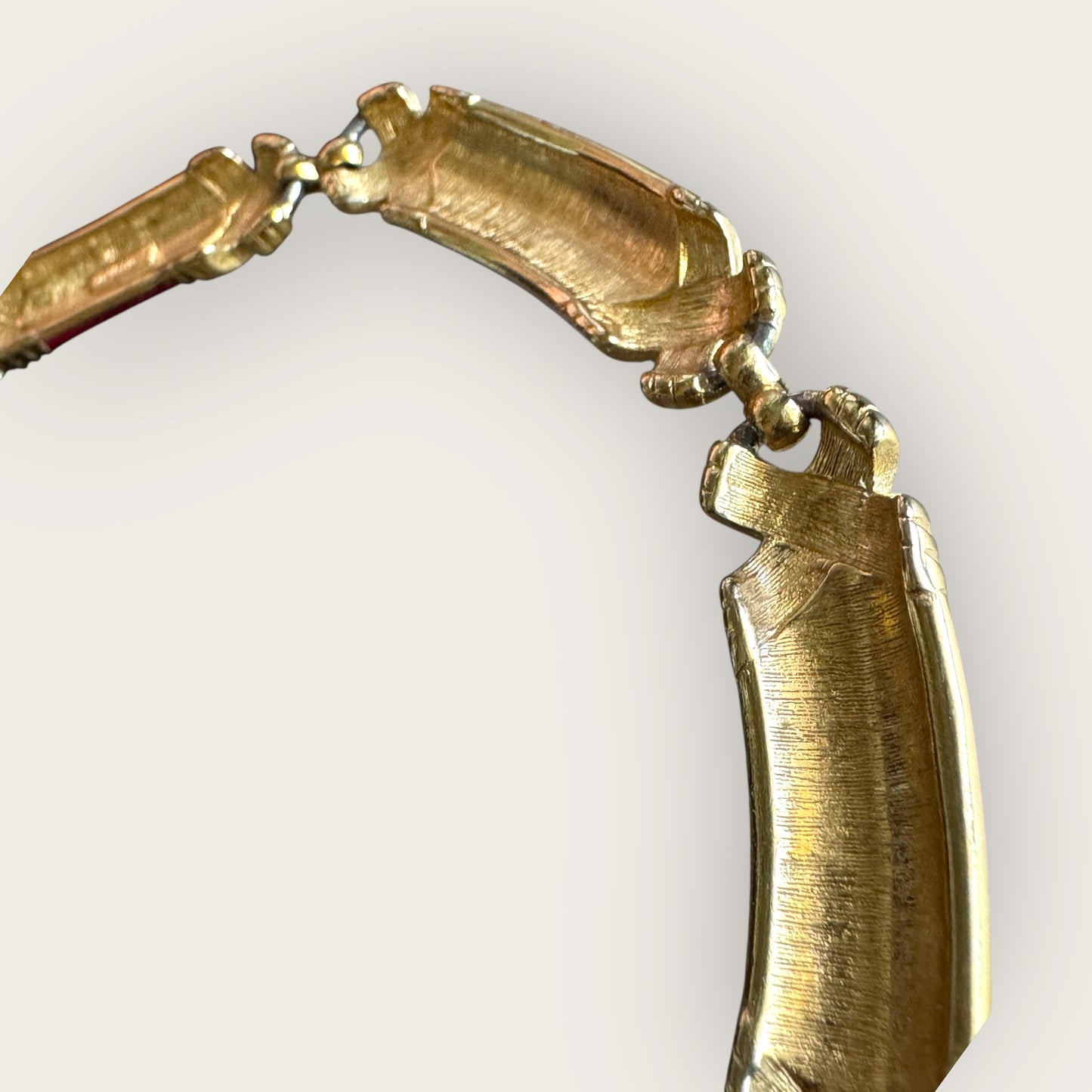 Vintage Red Enamel & Gold X Link Choker – Articulated Statement Necklace
