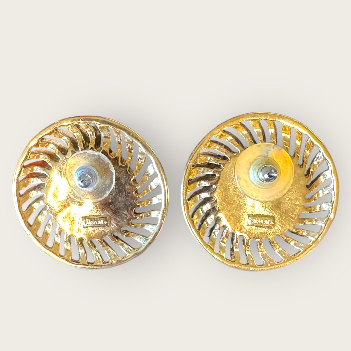 Vintage Trifari Gold-Tone Lucite Dome Post Earrings Openwork Statement Pair