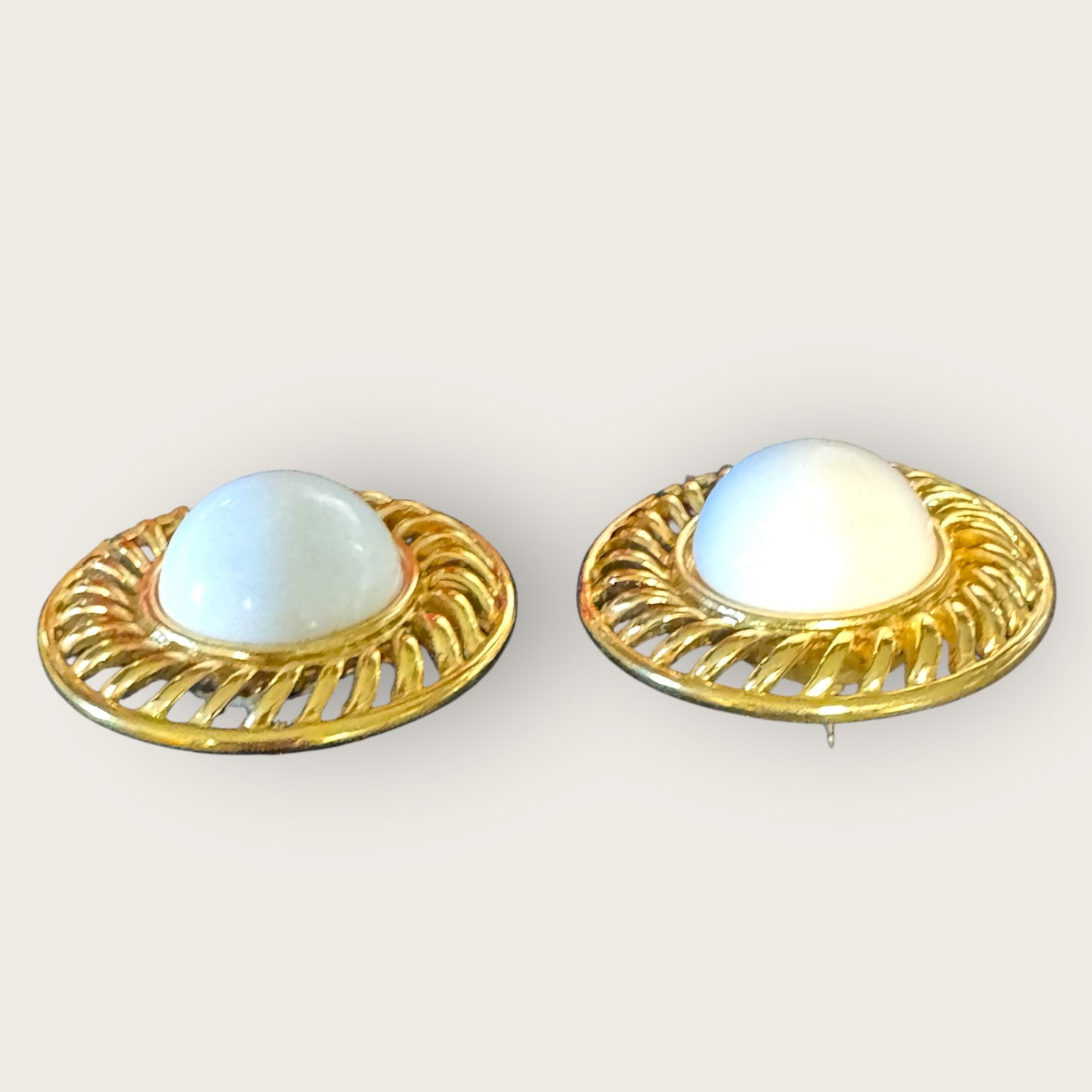 Vintage Trifari Gold-Tone Lucite Dome Post Earrings Openwork Statement Pair