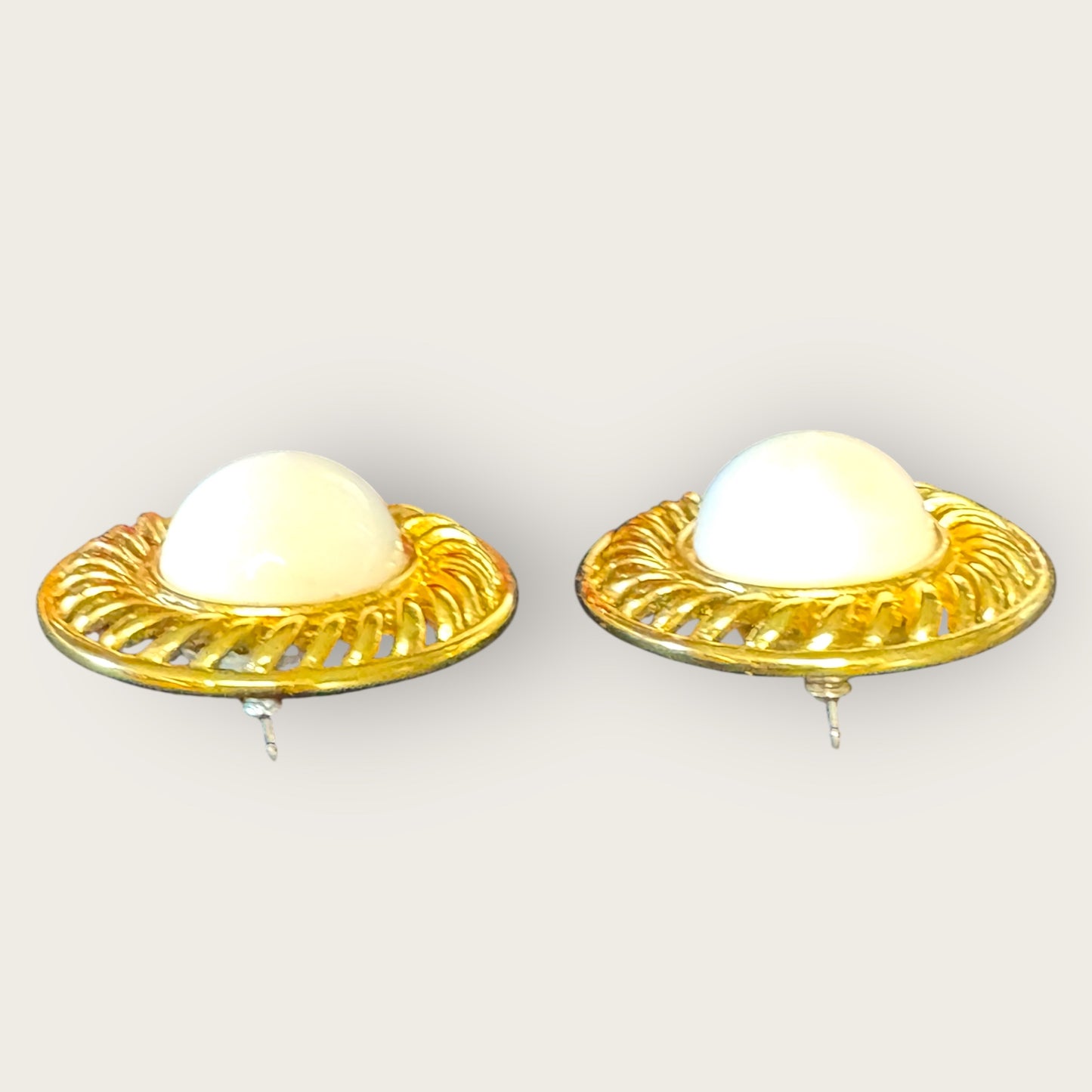 Vintage Trifari Gold-Tone Lucite Dome Post Earrings Openwork Statement Pair