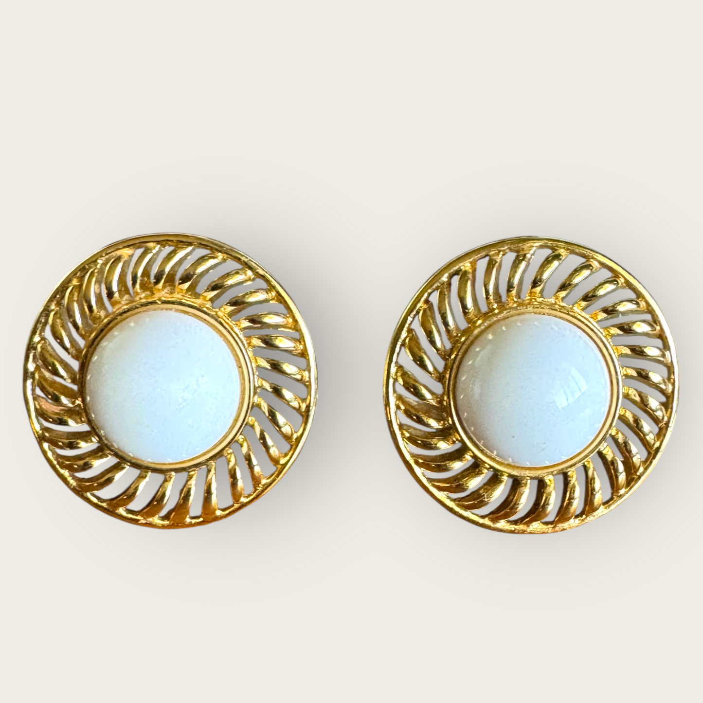 Vintage Trifari Gold-Tone Lucite Dome Post Earrings Openwork Statement Pair