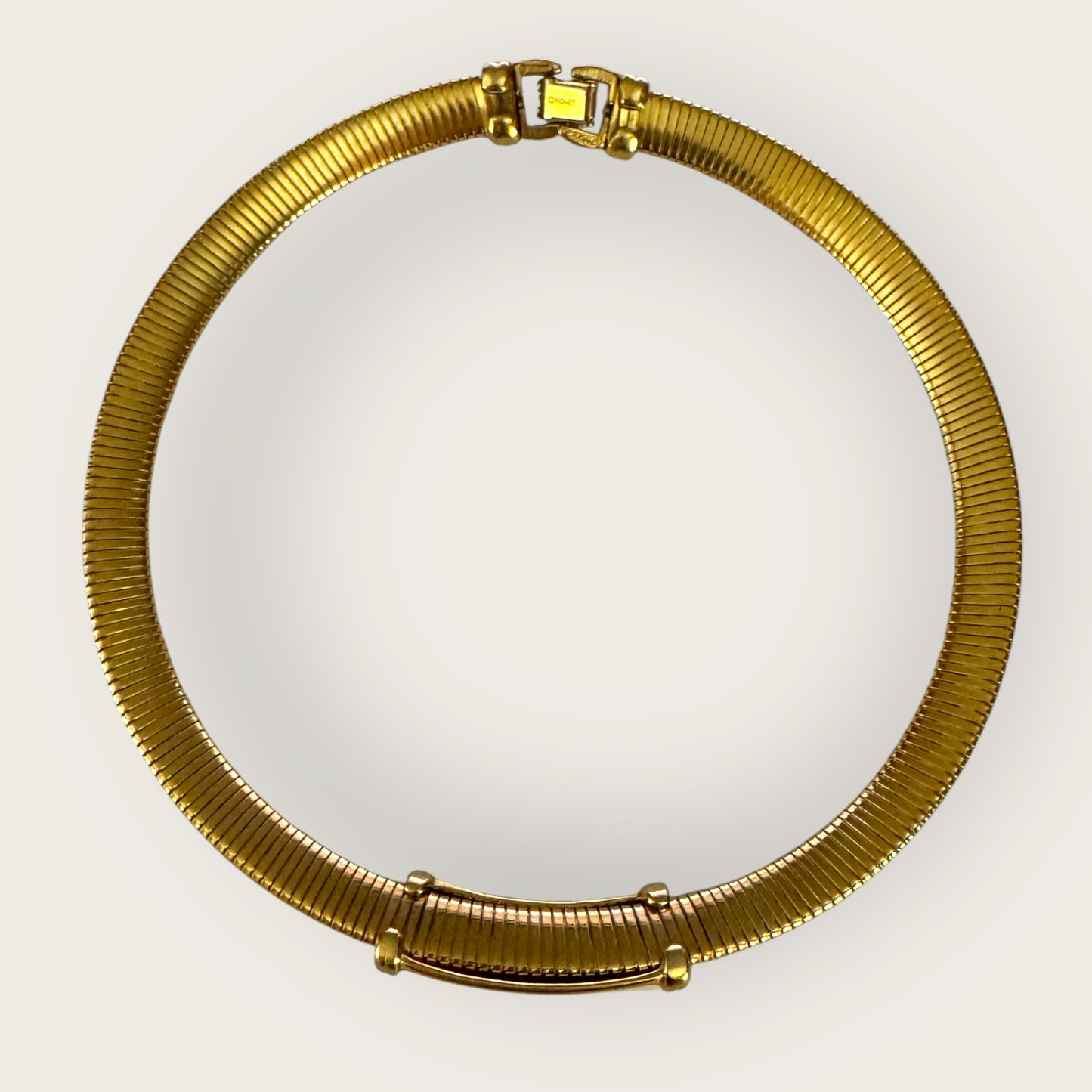Vintage Monet Chunky Omega Gold Collar Necklace with Enamel V Accent – Signed Statement Piece