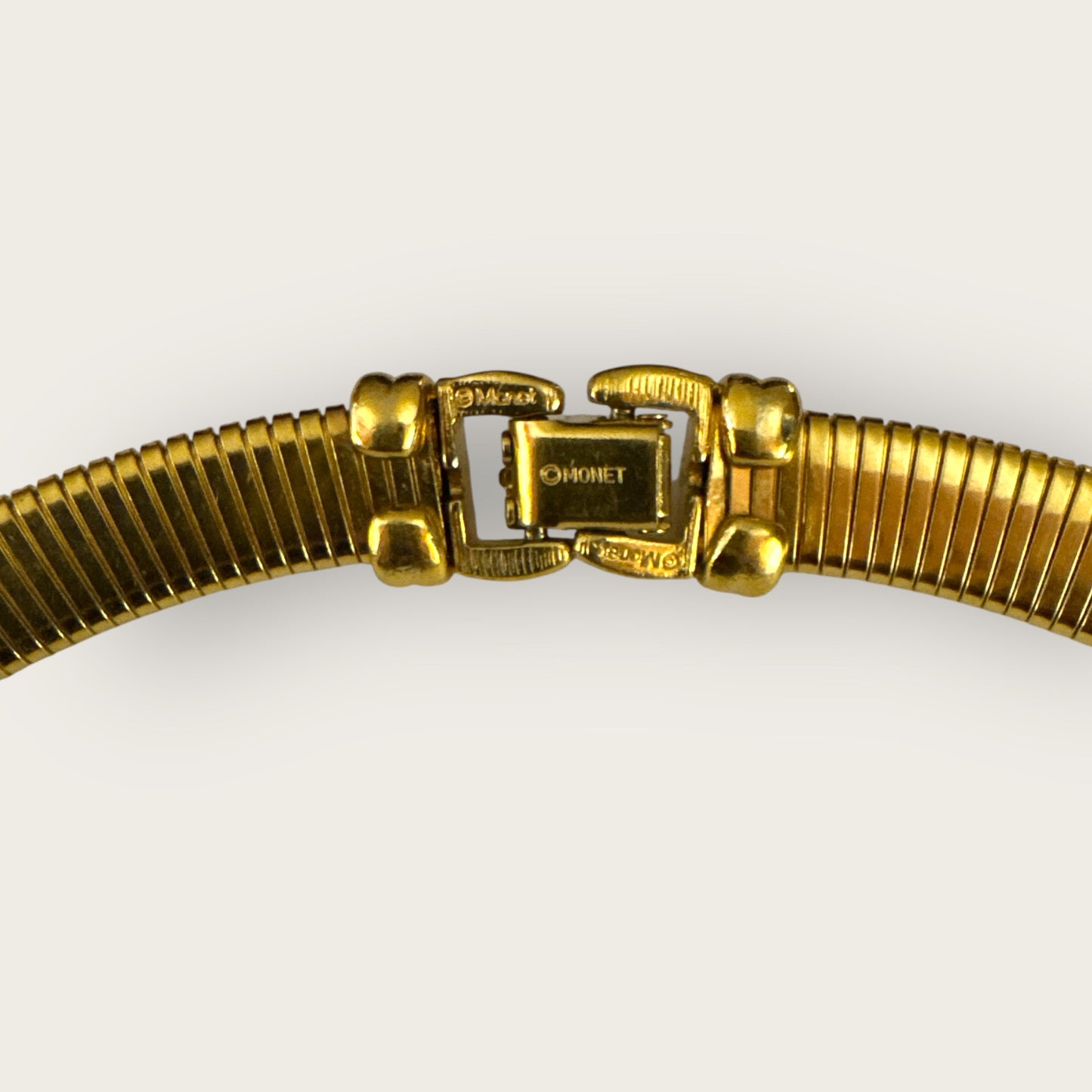 Vintage Monet Chunky Omega Gold Collar Necklace with Enamel V Accent – Signed Statement Piece