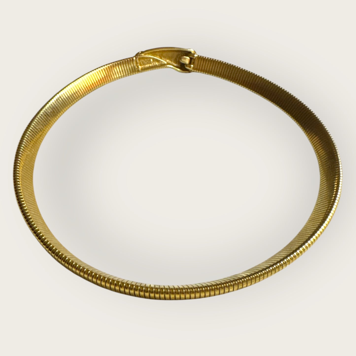 Vintage Gold Omega Collar Necklace with Red Enamel Teardrop Accent – Sculptural Modernist Design
