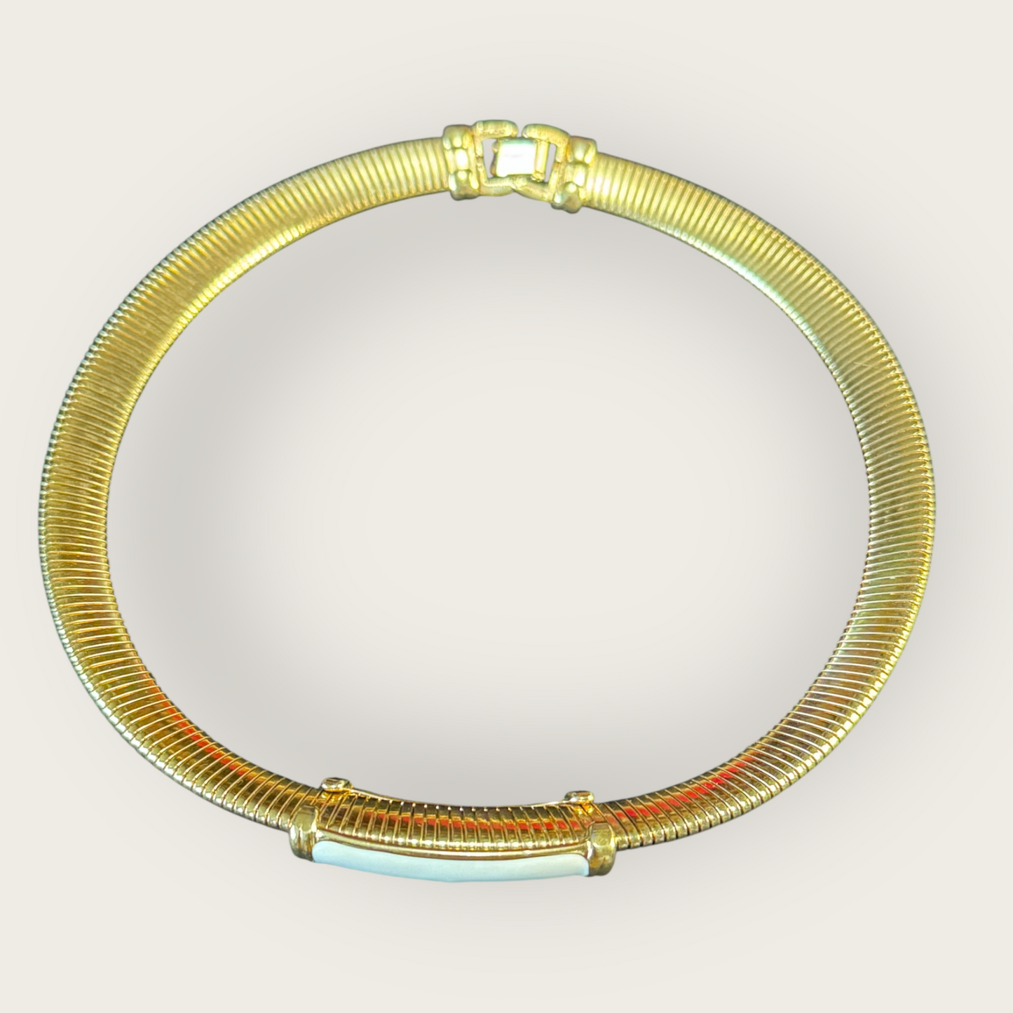 Vintage Monet Chunky Omega Gold Collar Necklace with Enamel V Accent – Signed Statement Piece