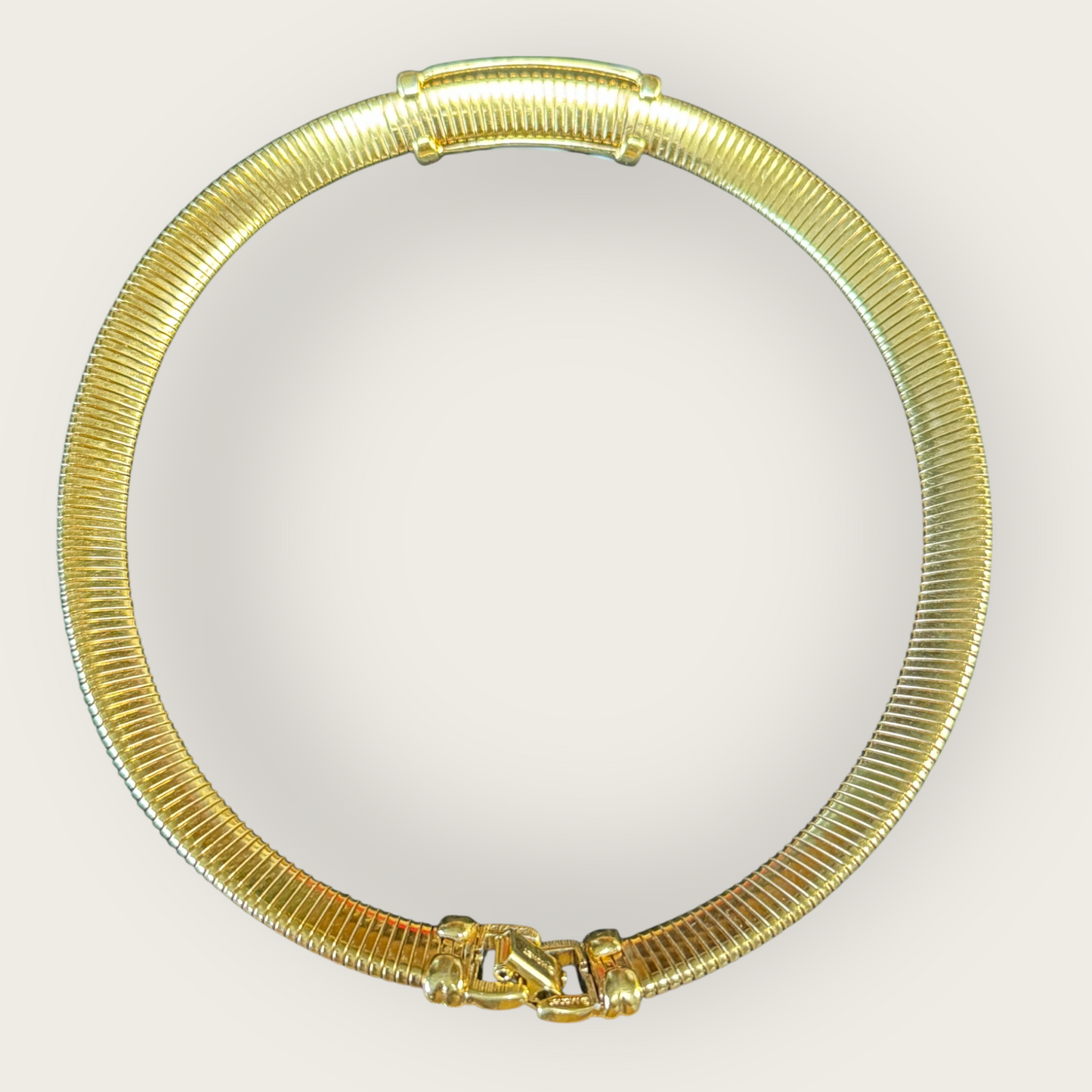 Vintage Monet Chunky Omega Gold Collar Necklace with Enamel V Accent – Signed Statement Piece