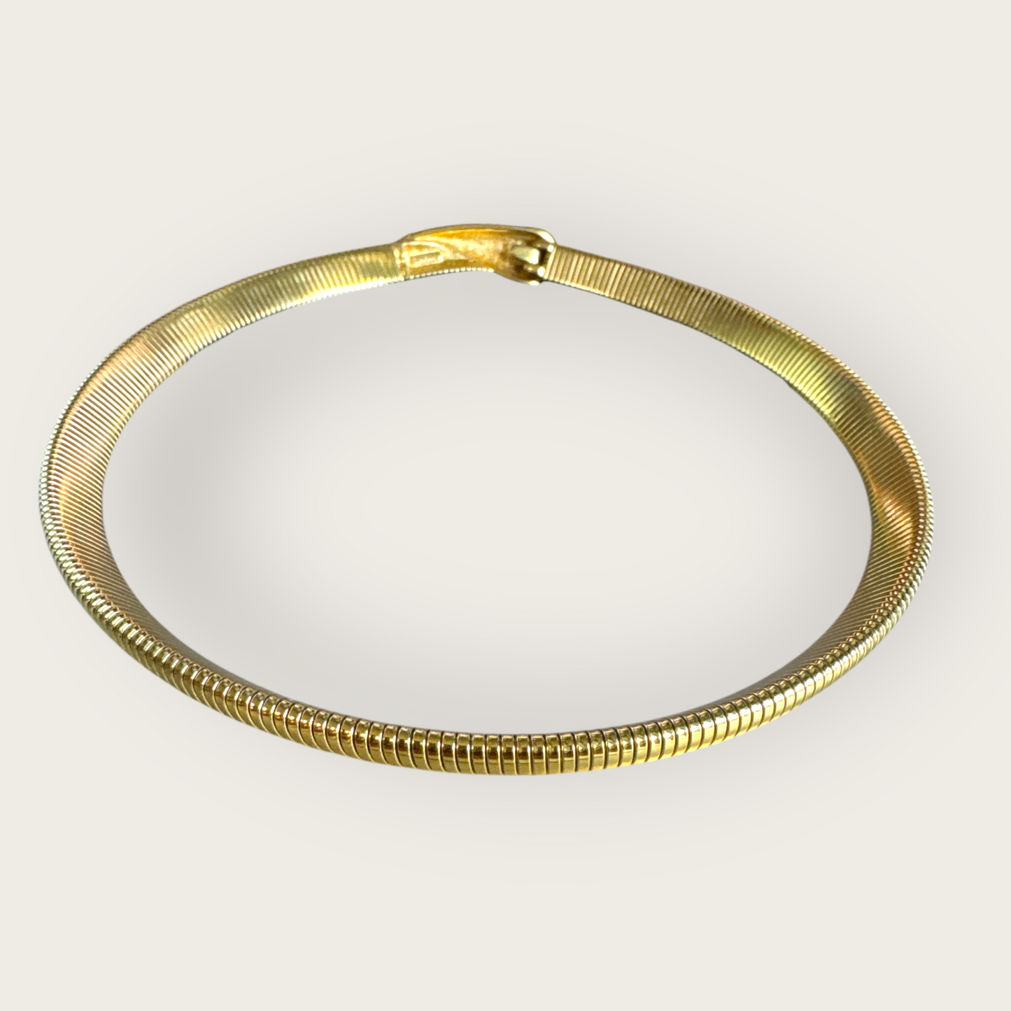 Vintage Gold Omega Collar Necklace with Red Enamel Teardrop Accent – Sculptural Modernist Design