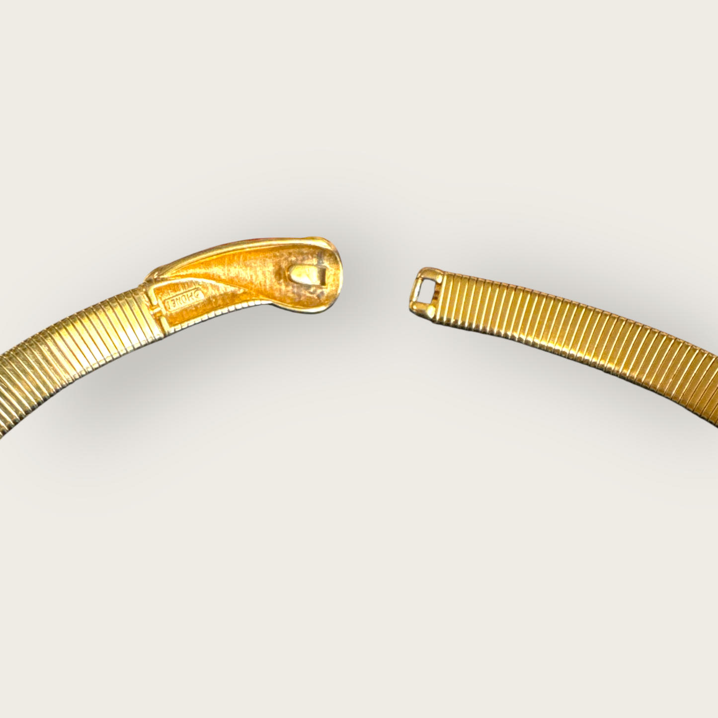 Vintage Gold Omega Collar Necklace with Red Enamel Teardrop Accent – Sculptural Modernist Design