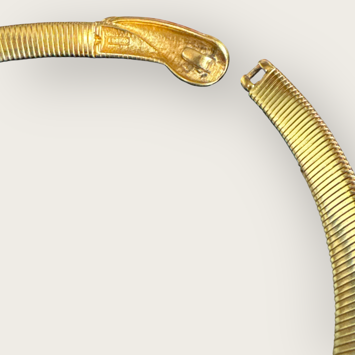 Vintage Gold Omega Collar Necklace with Red Enamel Teardrop Accent – Sculptural Modernist Design