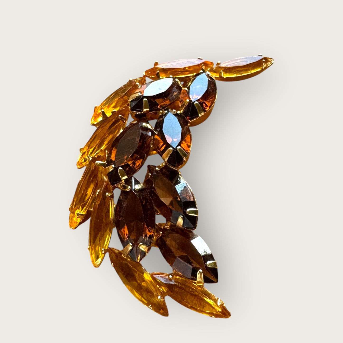 Juliana Style Gold-Tone Brooch with Amber & Butterscotch Navettes – Prong Set Vintage Statement Pin