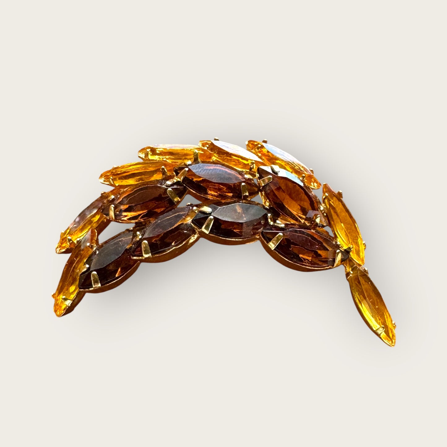 Juliana Style Gold-Tone Brooch with Amber & Butterscotch Navettes – Prong Set Vintage Statement Pin