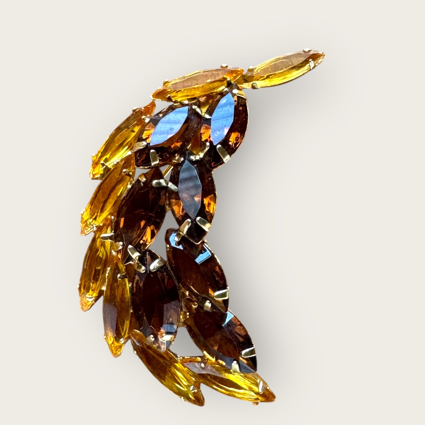 Juliana Style Gold-Tone Brooch with Amber & Butterscotch Navettes – Prong Set Vintage Statement Pin