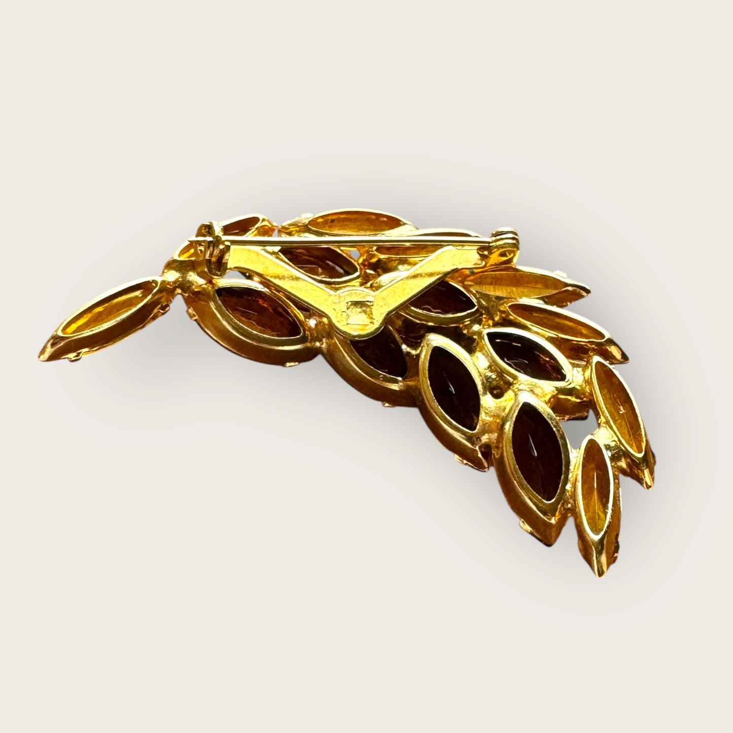 Juliana Style Gold-Tone Brooch with Amber & Butterscotch Navettes – Prong Set Vintage Statement Pin