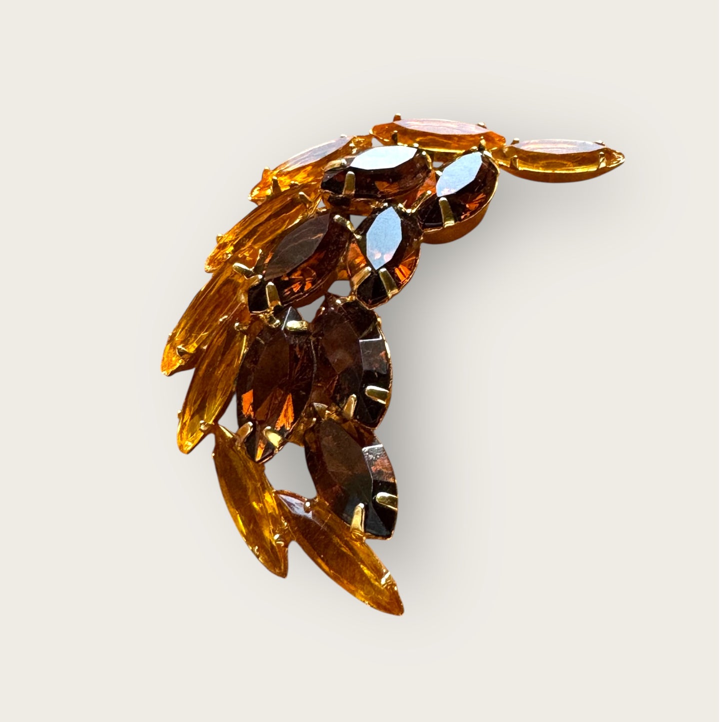 Juliana Style Gold-Tone Brooch with Amber & Butterscotch Navettes – Prong Set Vintage Statement Pin
