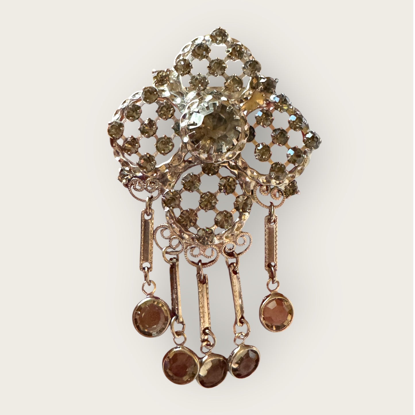 Juliana Style Vintage Silvertone Brooch & Earring Set – Smoky Gray Rhinestones with Dangles