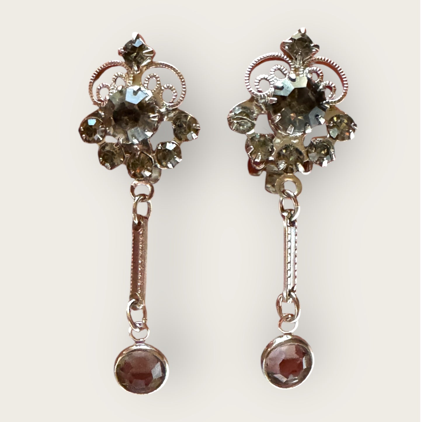 Juliana Style Vintage Silvertone Brooch & Earring Set – Smoky Gray Rhinestones with Dangles