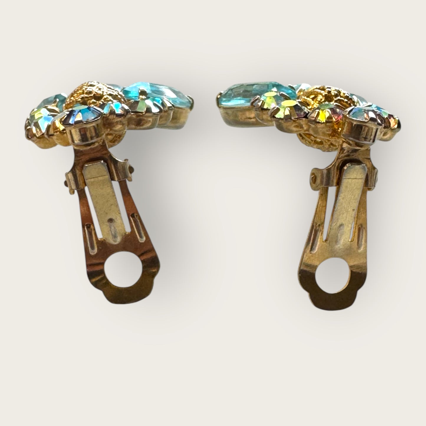 Verified Juliana 1964 Ice Blue Navette Earrings with Brass Filigree Beads – Book Piece