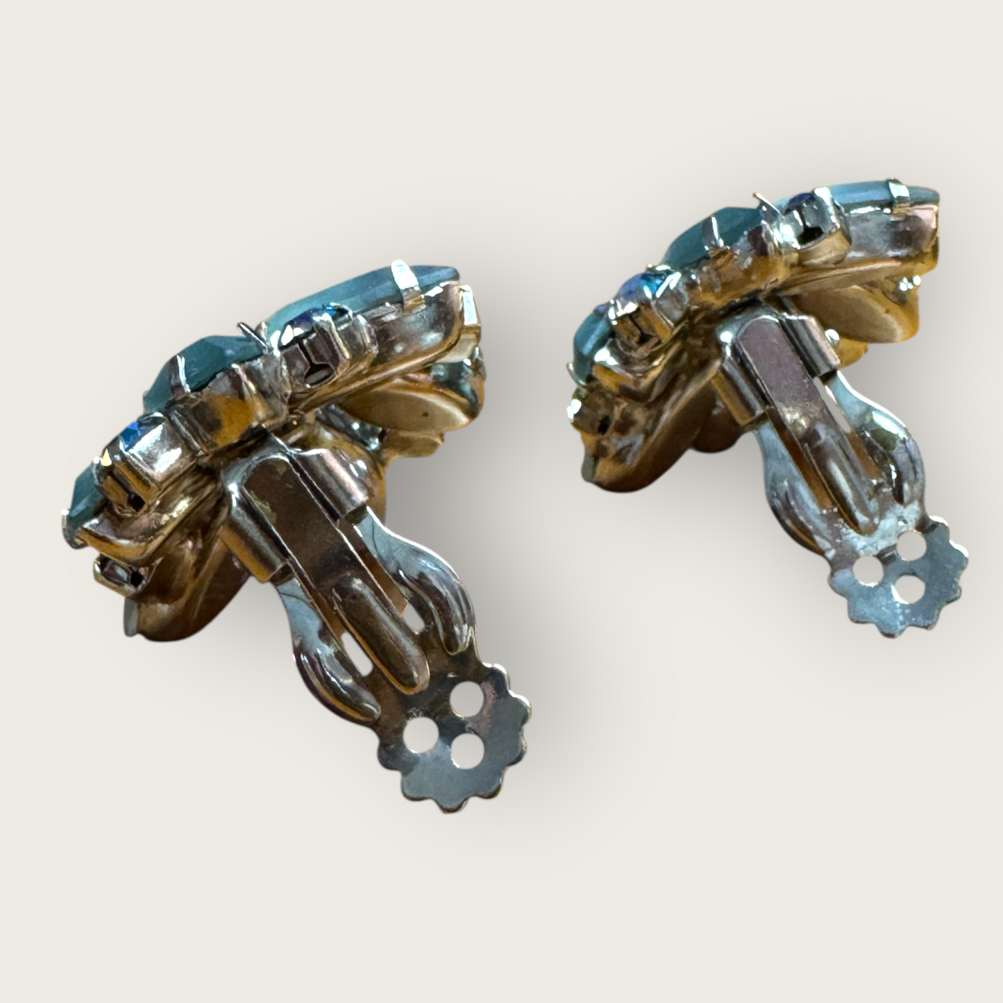 Frosted Blue Floral Cluster Vintage Clip-On Earrings – Juliana Style, 1960s AB Rhinestones Unsigned
