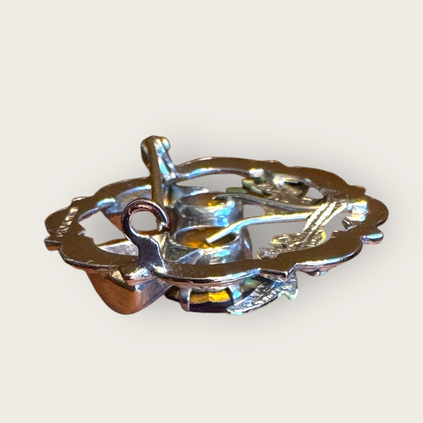 Vintage Scottish Thistle Brooch with Amethyst Glass & Enamel Leaves | Mid-Century Symbolic Jewelry | Silver-Tone