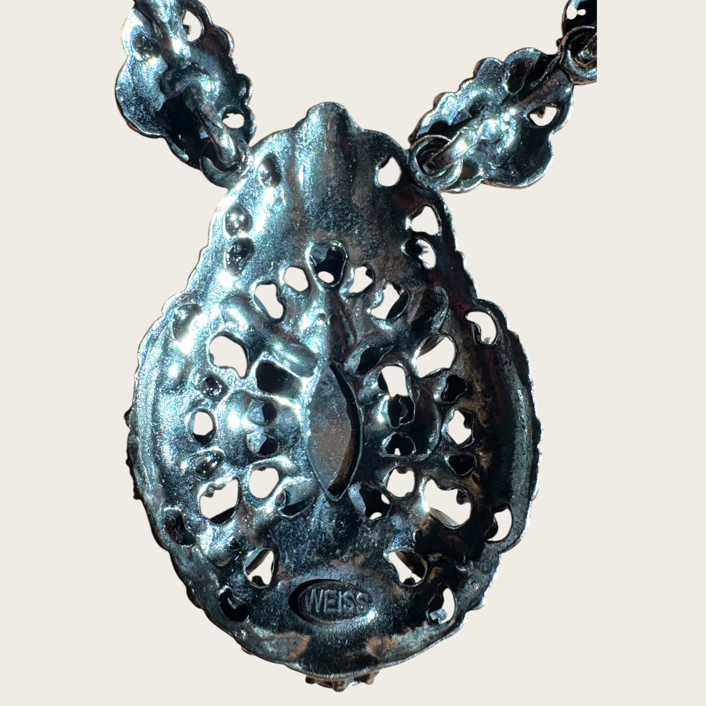 Vintage Signed Weiss Necklace – Midnight Blue Aurora Borealis Crystal Statement Necklace, 1950s