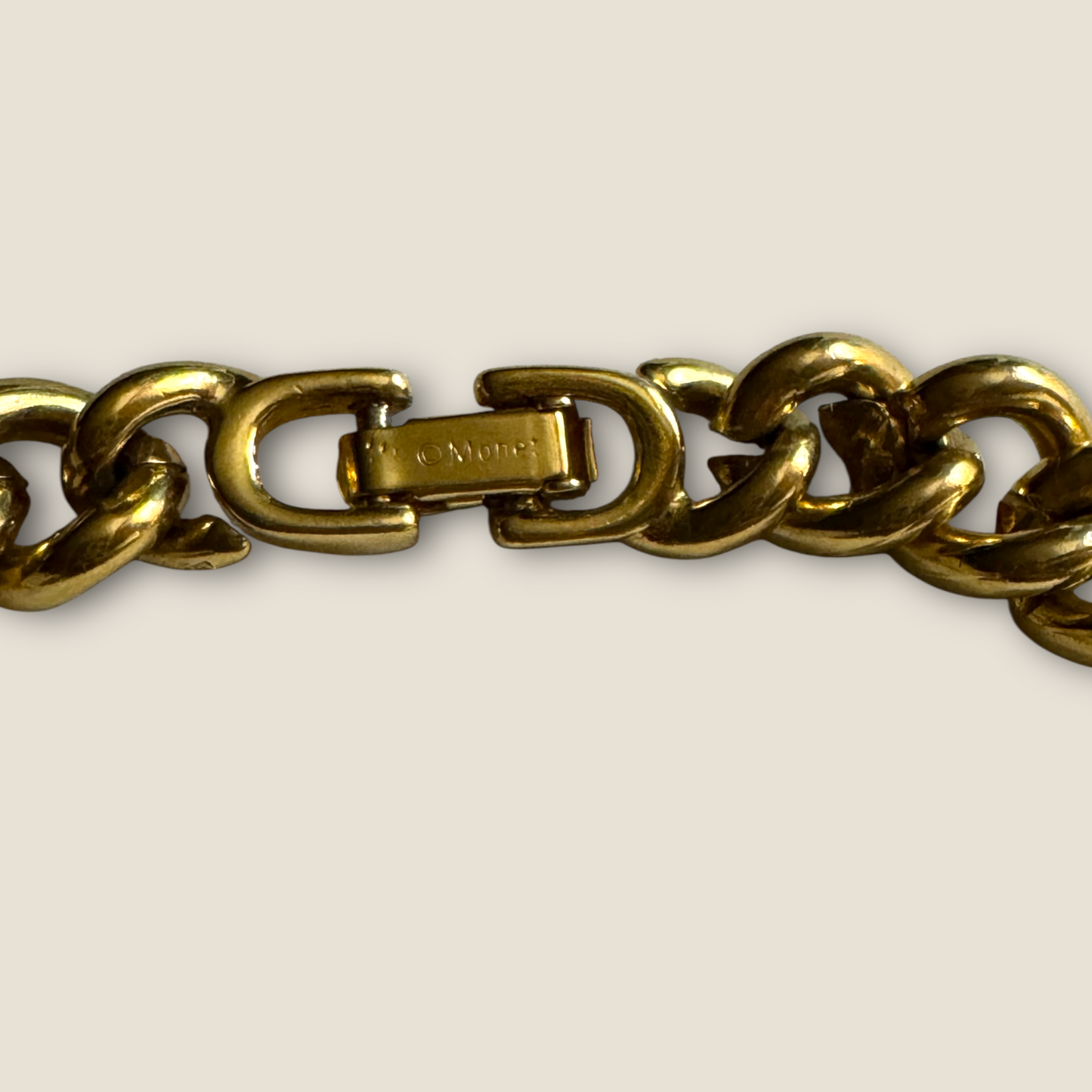 Vintage Monet Chunky Gold Curb Chain Necklace with Black Enamel Center & Faux Pearls