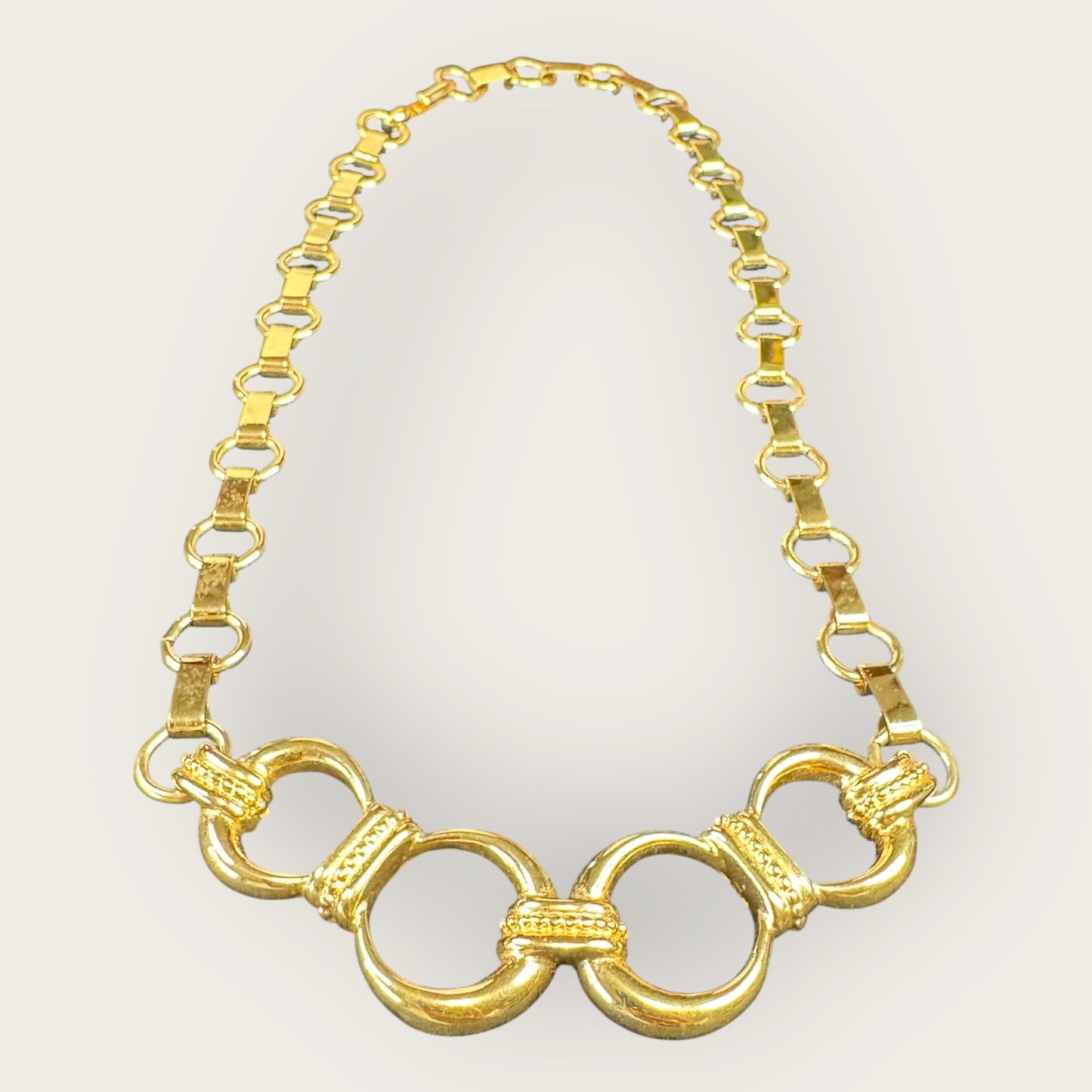 Vintage Monet Gold-Plated Link Statement Necklace – 1980s Bold Couture Style