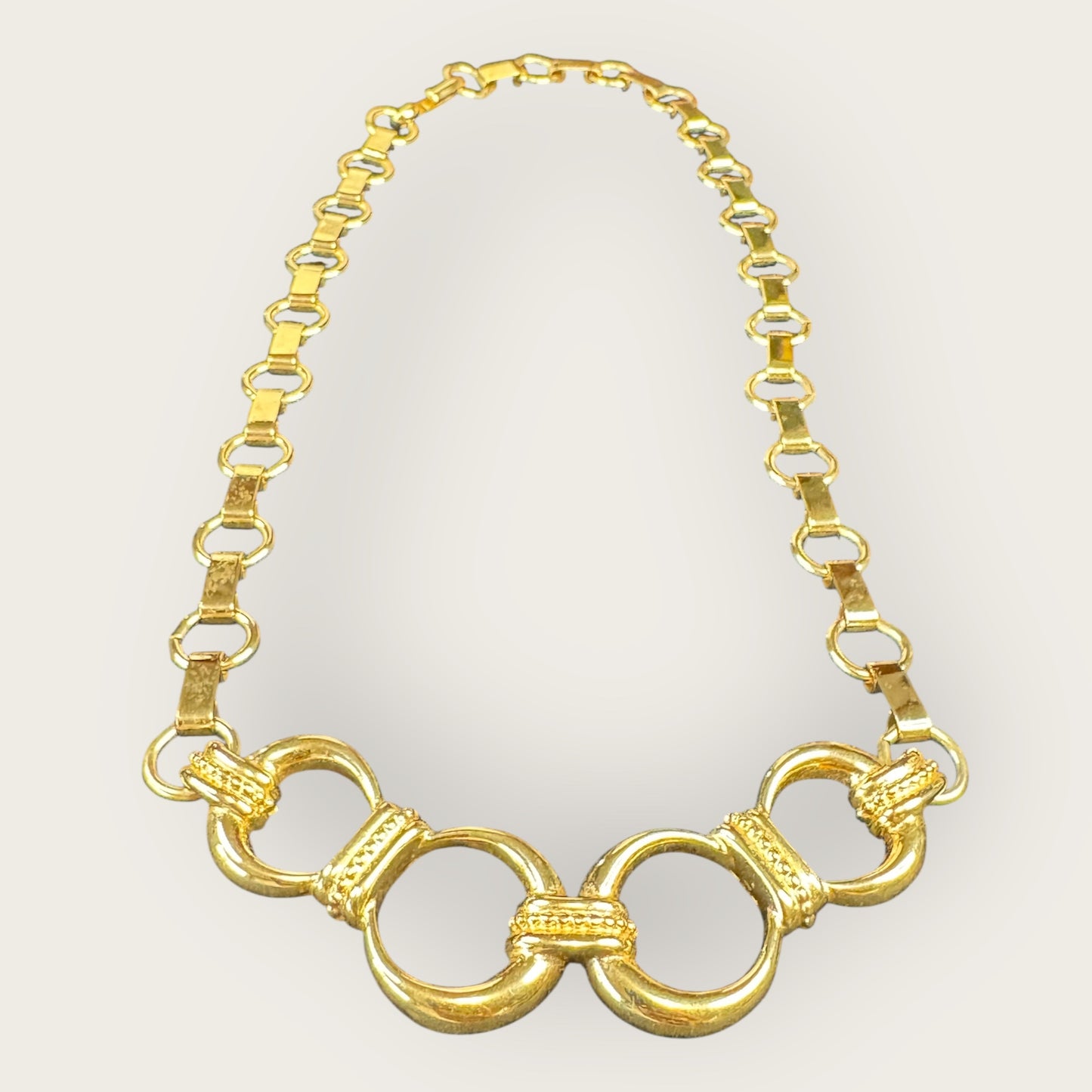 Vintage Monet Gold-Plated Link Statement Necklace – 1980s Bold Couture Style