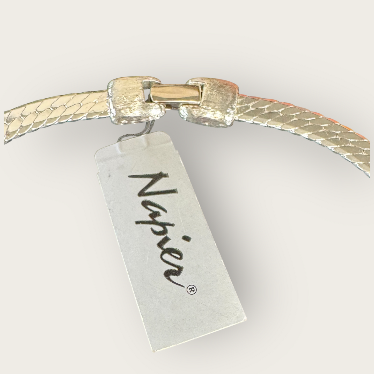 Vintage Napier Herringbone Necklace with Original Tag – Thick Silver-Tone Statement, 18” Patent Pending