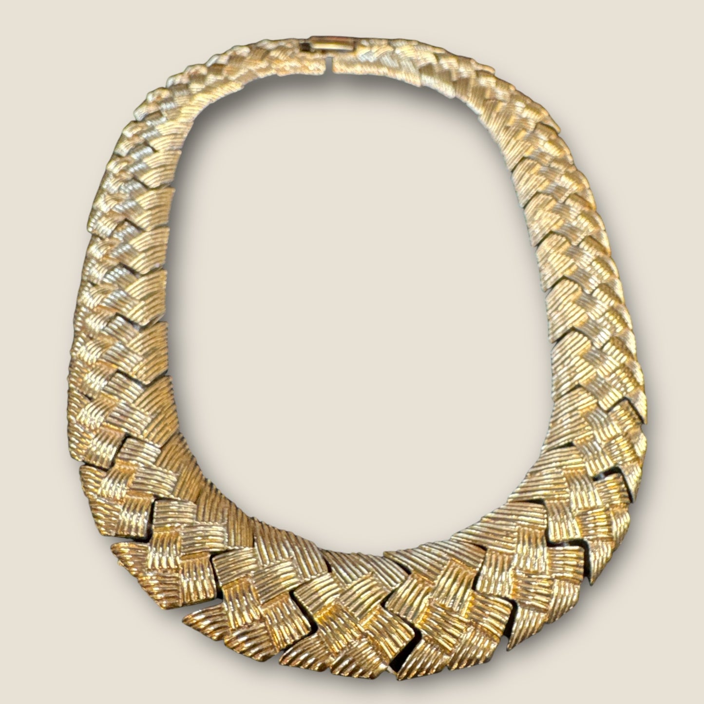 Vintage Napier Gold-Tone Basket Weave Choker Necklace | Signed & Patent Pending | 15” Statement Collar