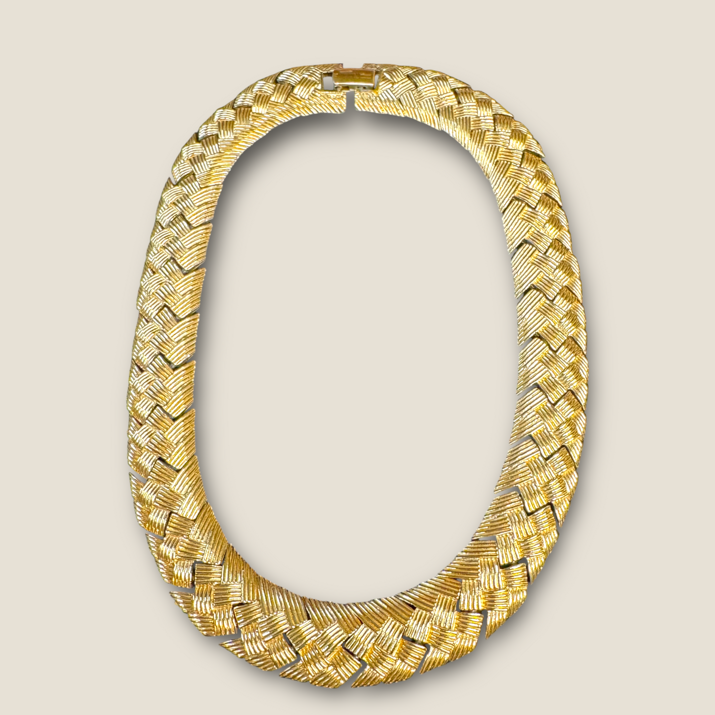 Vintage Napier Gold-Tone Basket Weave Choker Necklace | Signed & Patent Pending | 15” Statement Collar