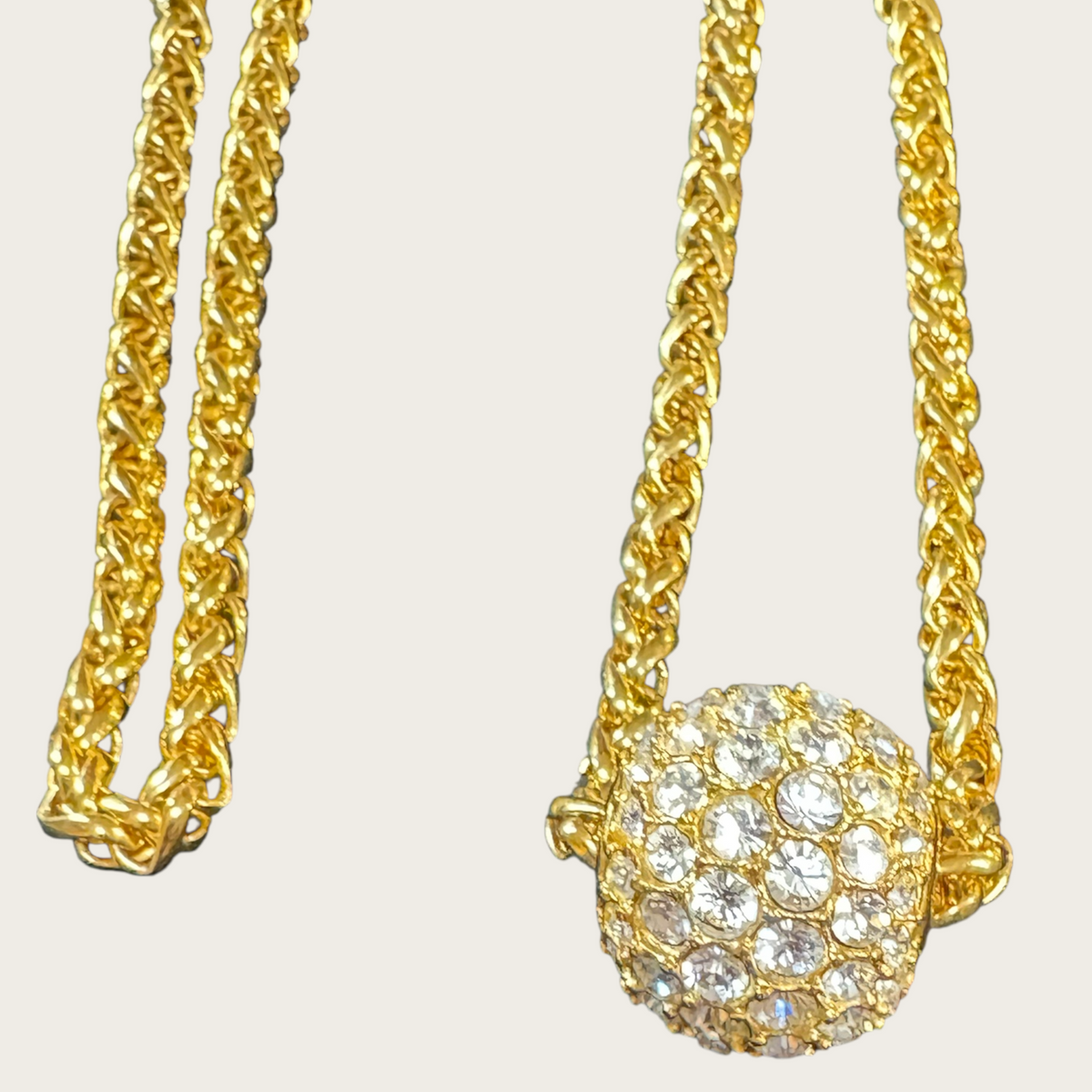 Signed Vintage Joan Rivers Gold Rope Necklace with Removable Swarovski Crystal Pavé Bead – Convertible Statement