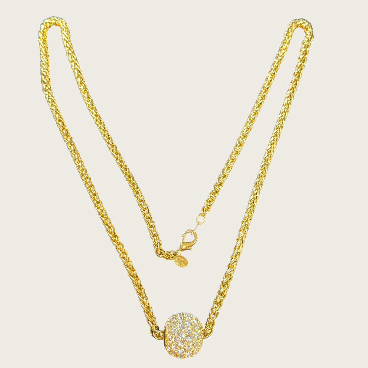 Signed Vintage Joan Rivers Gold Rope Necklace with Removable Swarovski Crystal Pavé Bead – Convertible Statement