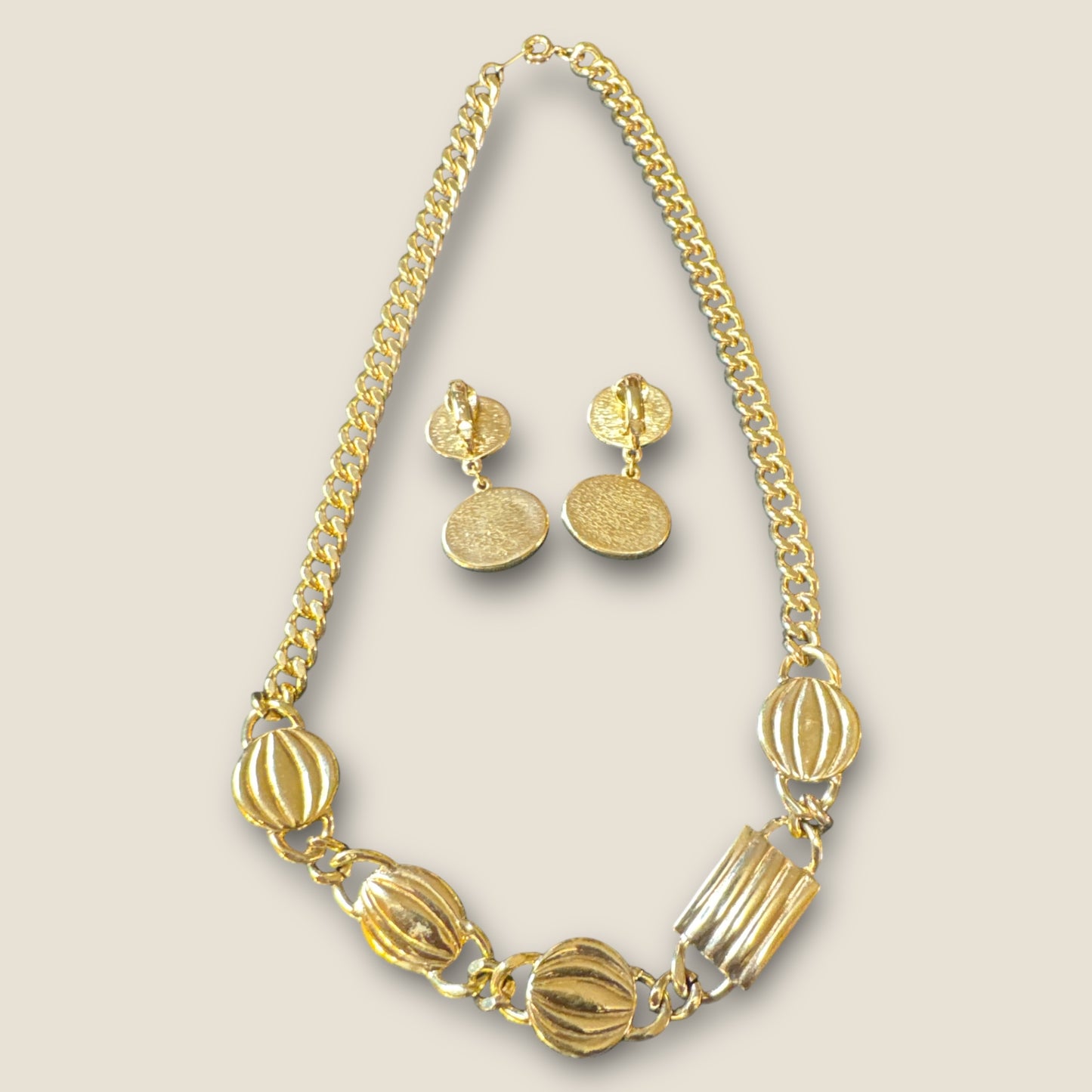 Cobalt Blue Glass & Lucite Avon Necklace & Earrings Set – 1980s Gold-Tone Statement Jewelry