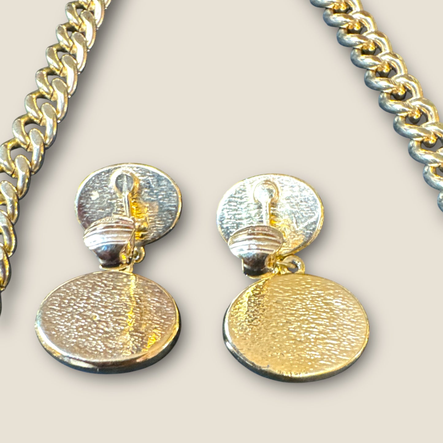 Cobalt Blue Glass & Lucite Avon Necklace & Earrings Set – 1980s Gold-Tone Statement Jewelry