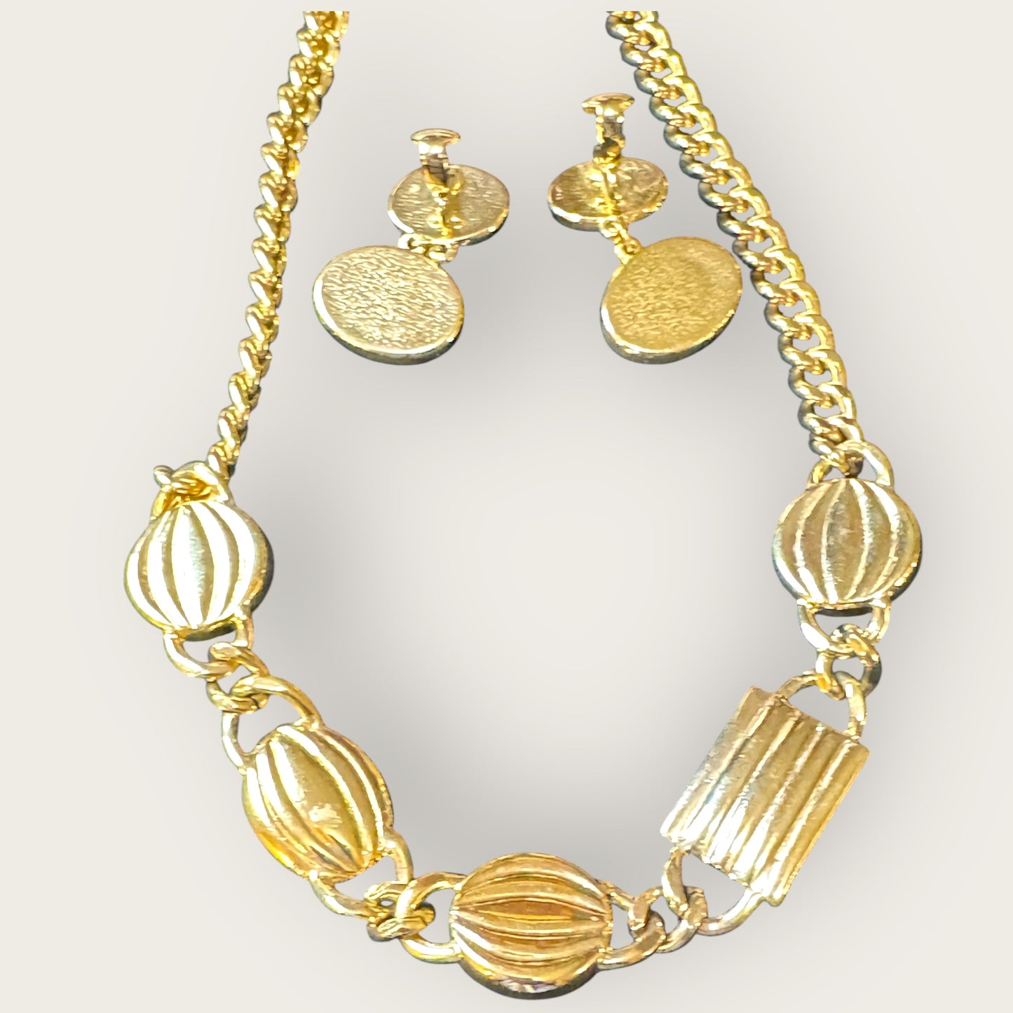 Cobalt Blue Glass & Lucite Avon Necklace & Earrings Set – 1980s Gold-Tone Statement Jewelry