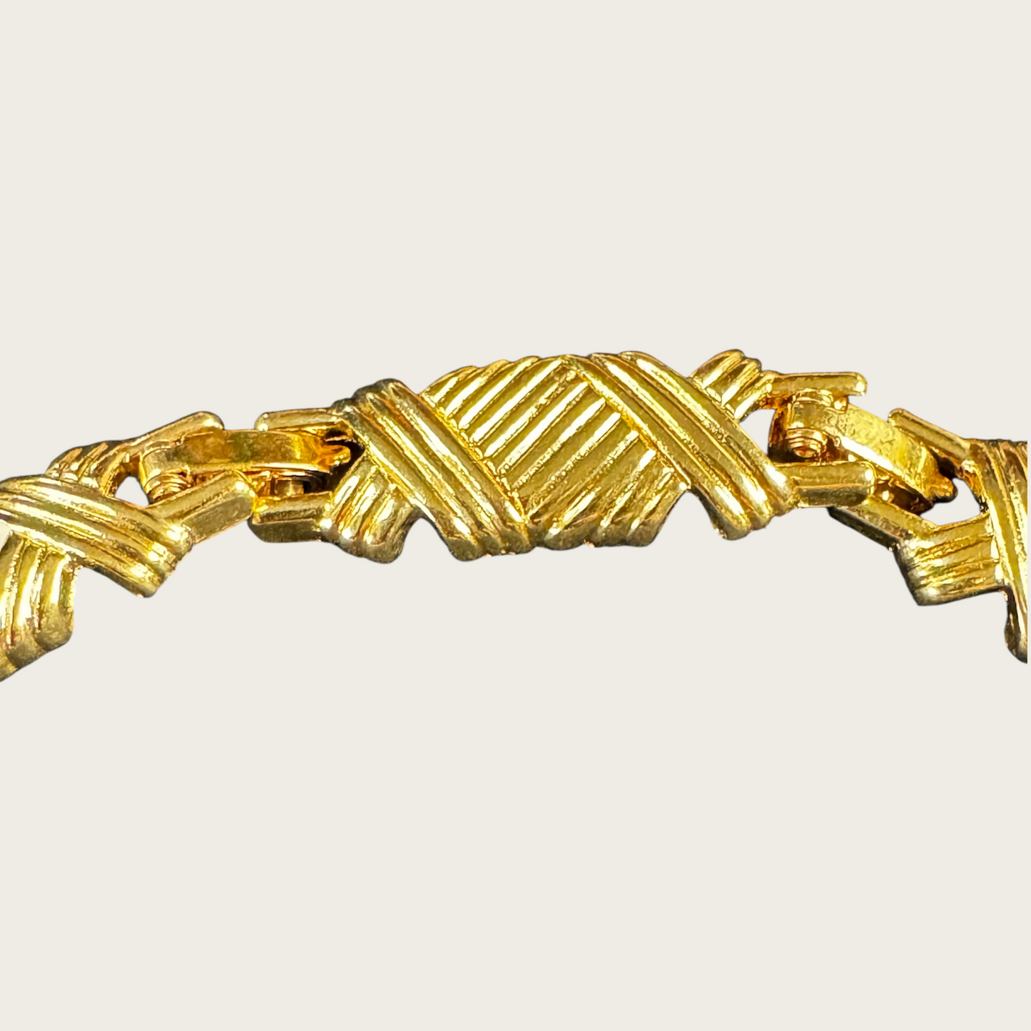 Vintage Cream Enamel & Gold X Link Choker – Articulated Statement Necklace