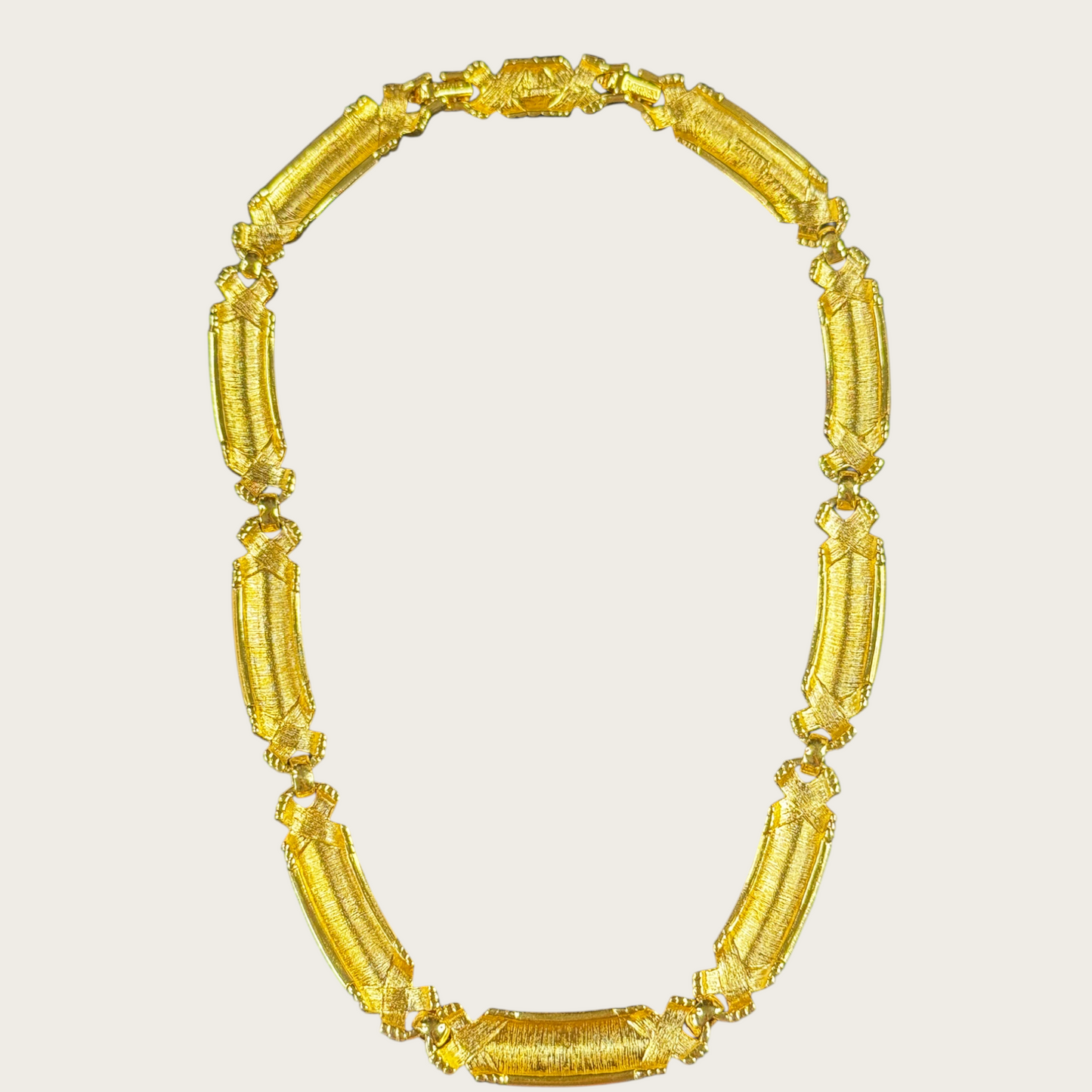 Vintage Cream Enamel & Gold X Link Choker – Articulated Statement Necklace