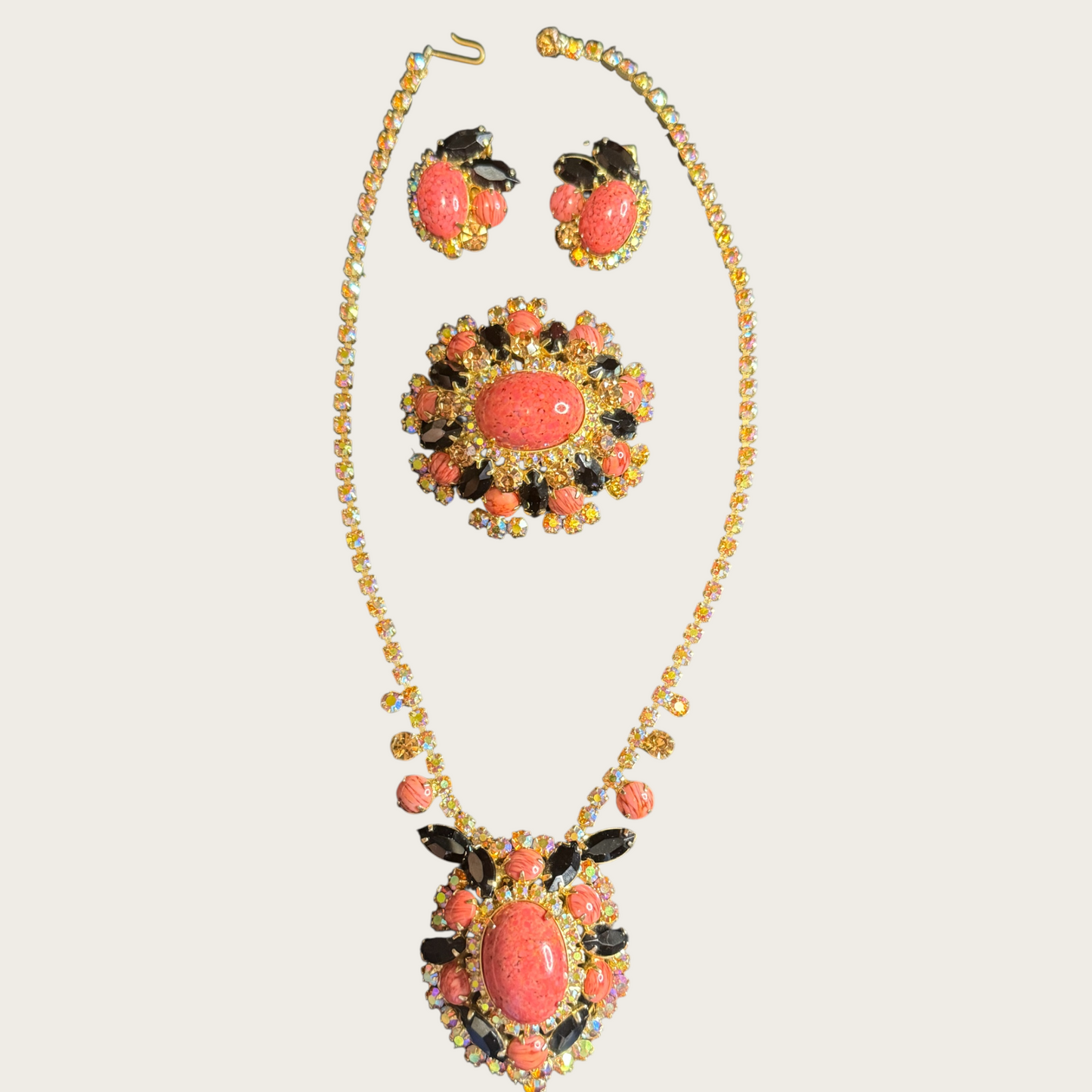 Juliana by DeLizza & Elster Coral Matrix Book Piece Set | Necklace, Brooch & Earrings | Private Collection